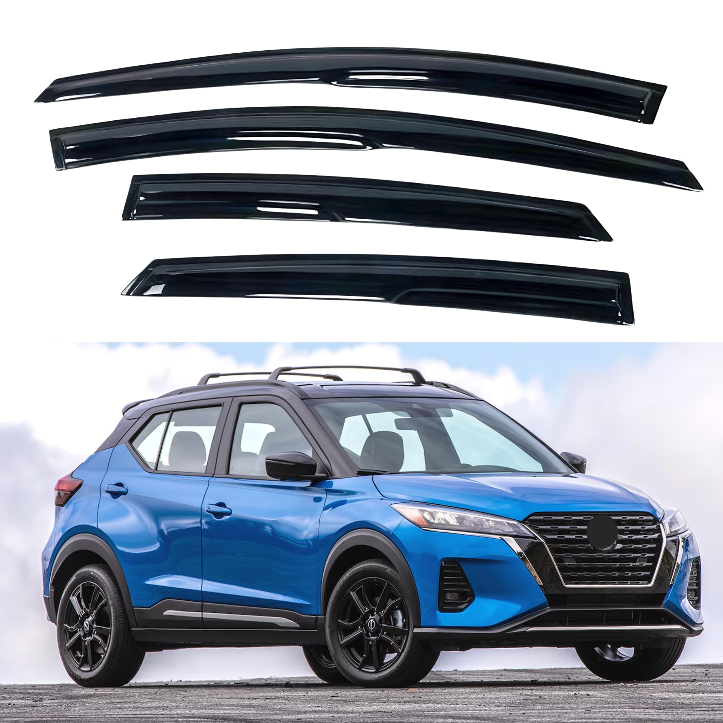 Ig Window Visor For Nissan Kicks 2018-2024, Rain Guard Tape-On Extra Durable Sun Wind Side Vent Window Deflector Mugen Style, 20