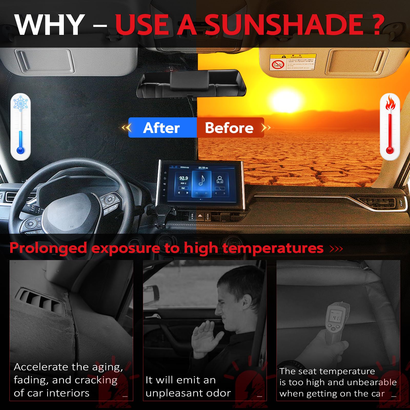 Kayzt Windshield Sun Shade For 2007-2021 Toyota Tundra Foldable Sunshade Front Window Custom Fit Car Accessories