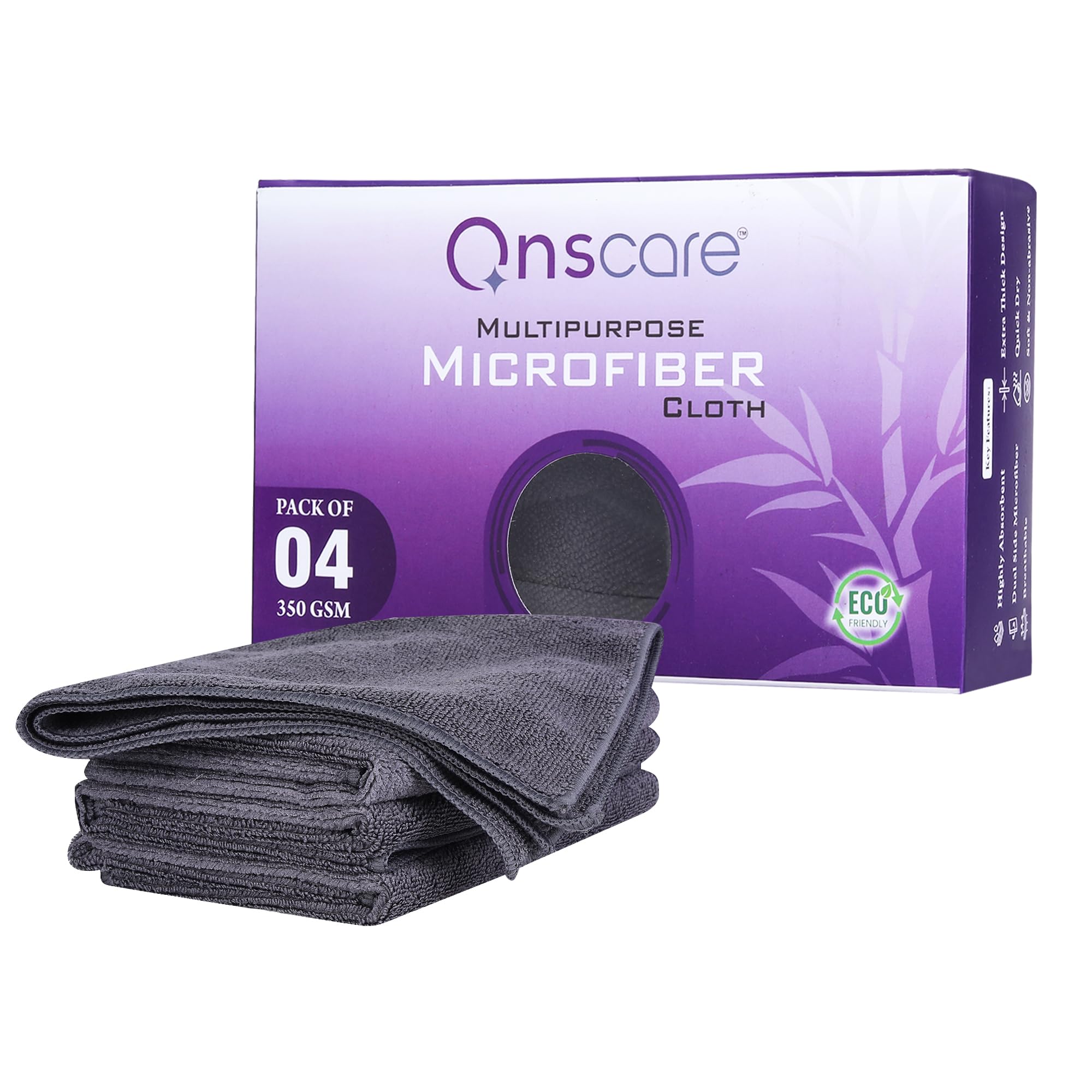 Onscare Microfiber Cleaning Cloth 350 GSM Pack of 4 | 40 x 40 cm Reusable Cleaning Towels | Soft Absorbent Lint Free Cloth | for