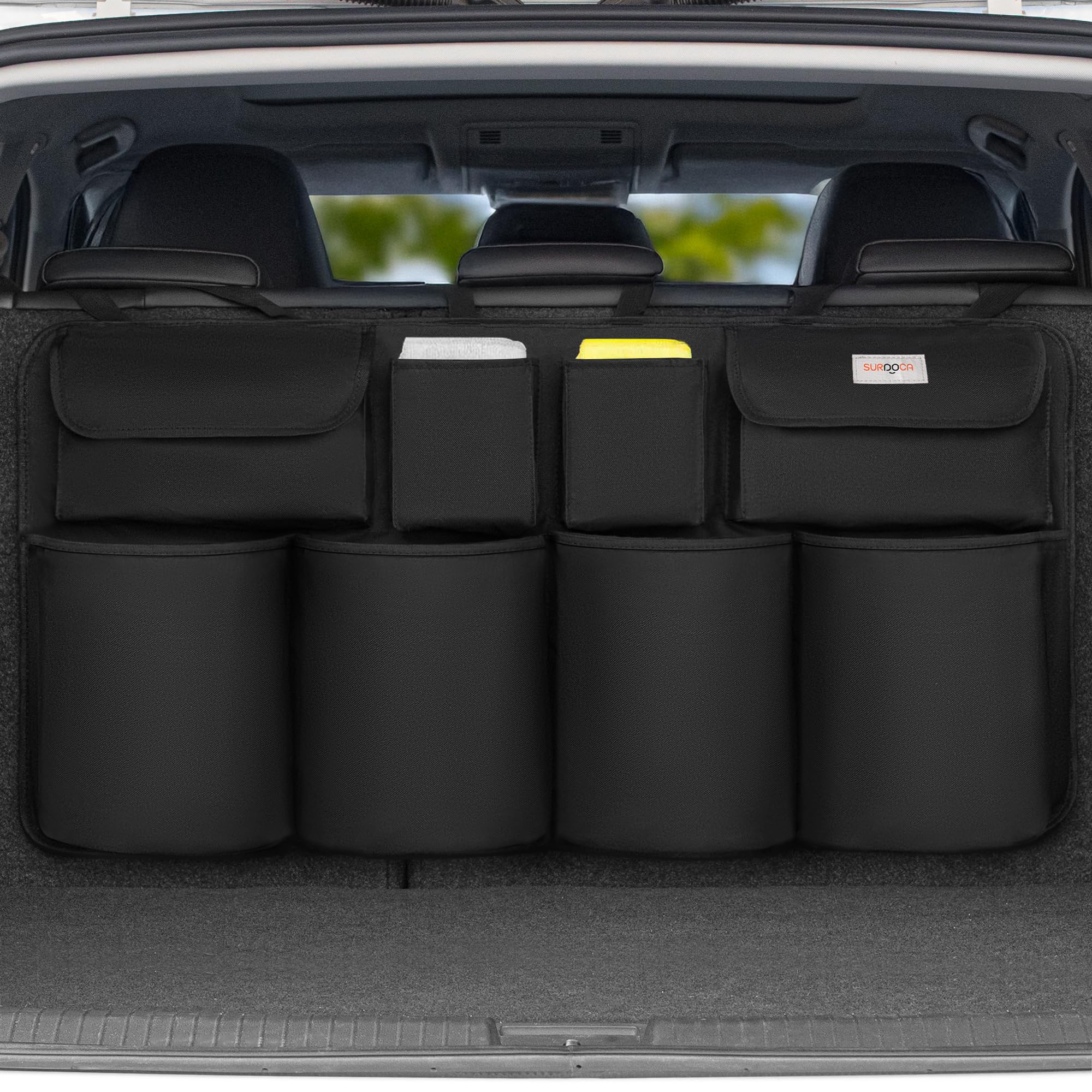 Surdoca Car Trunk Organizer, Upgrade Hanging Trunk Organizer For Suv, Backseat Car Organizer With 8 Large Compartments, Car Acce