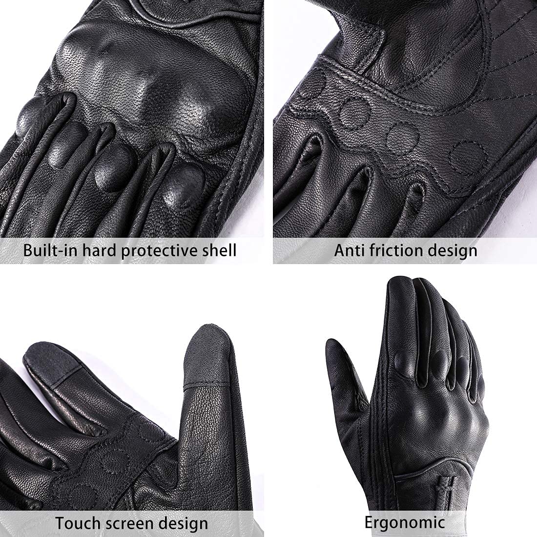 Harssidanzar Motorcycle Gloves For Men,Leather Touch Screen Riding Driving Gloves Gm028,Black, Size Xs
