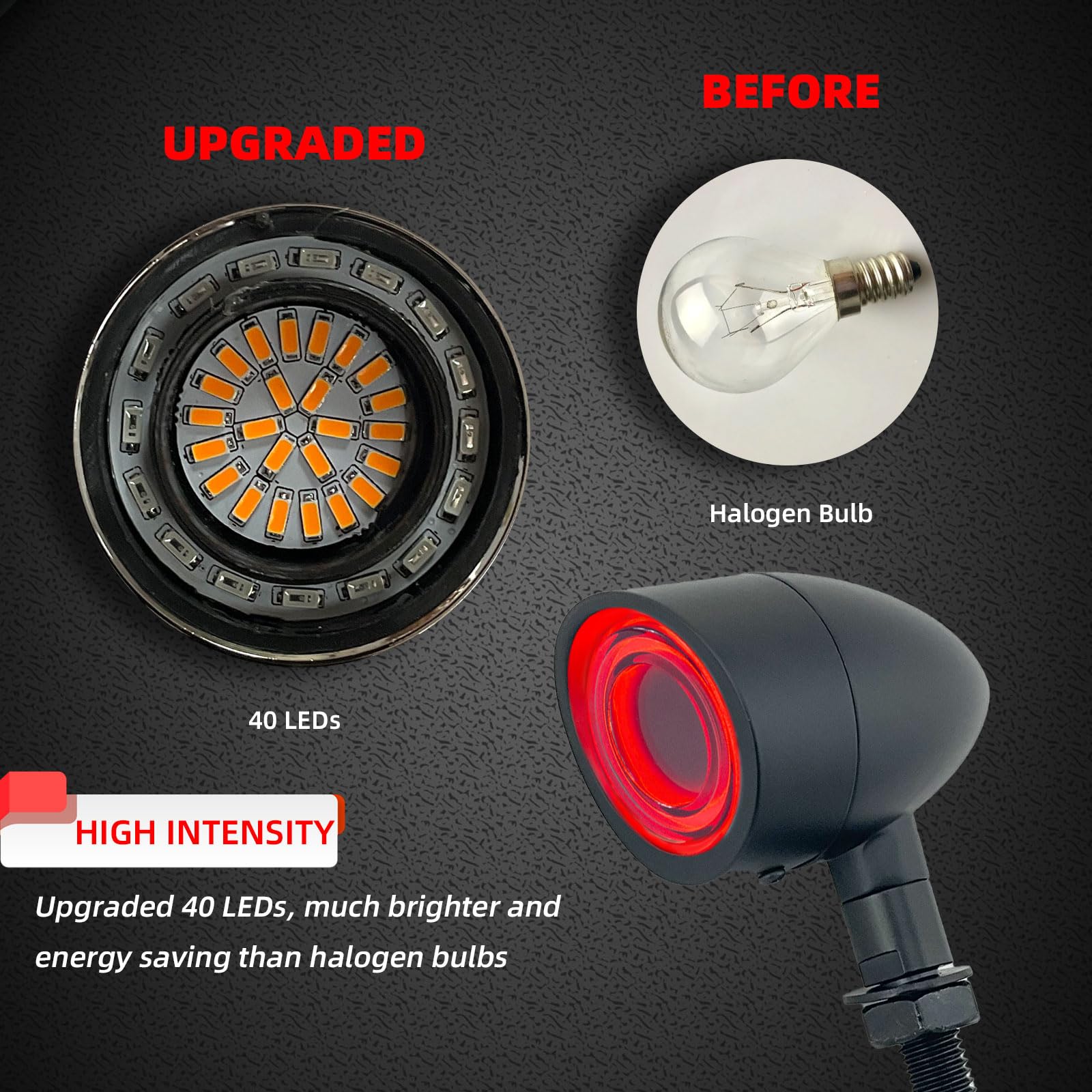 FATECIM 2X Motorcycle LED Bullet Tail Lights Turn Signals Running Brake Lights with Visor Motorbike Taillights Rear Blinkers Ind