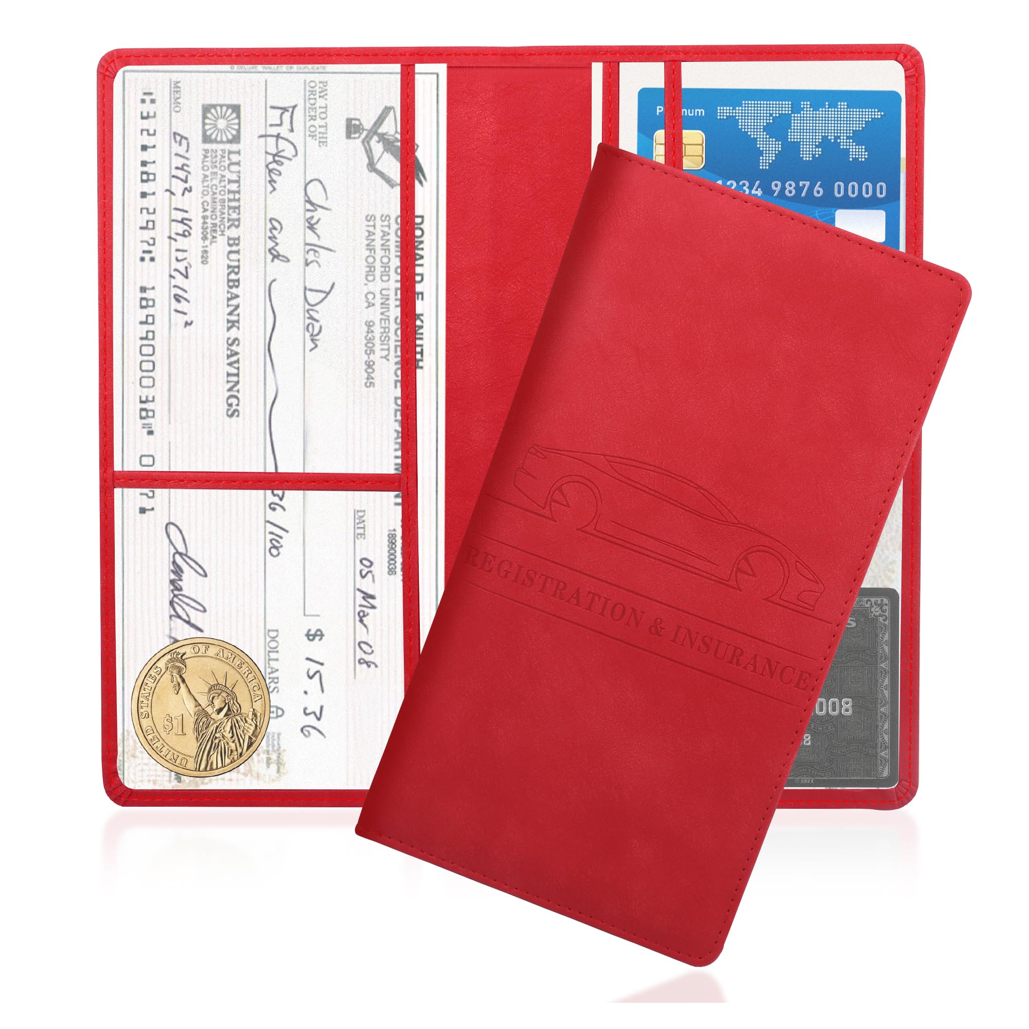 Car Registration and Insurance Holder,PU Leather Car Glove Box Organizer Car Document Holder for ID,Driver's License,Universal C