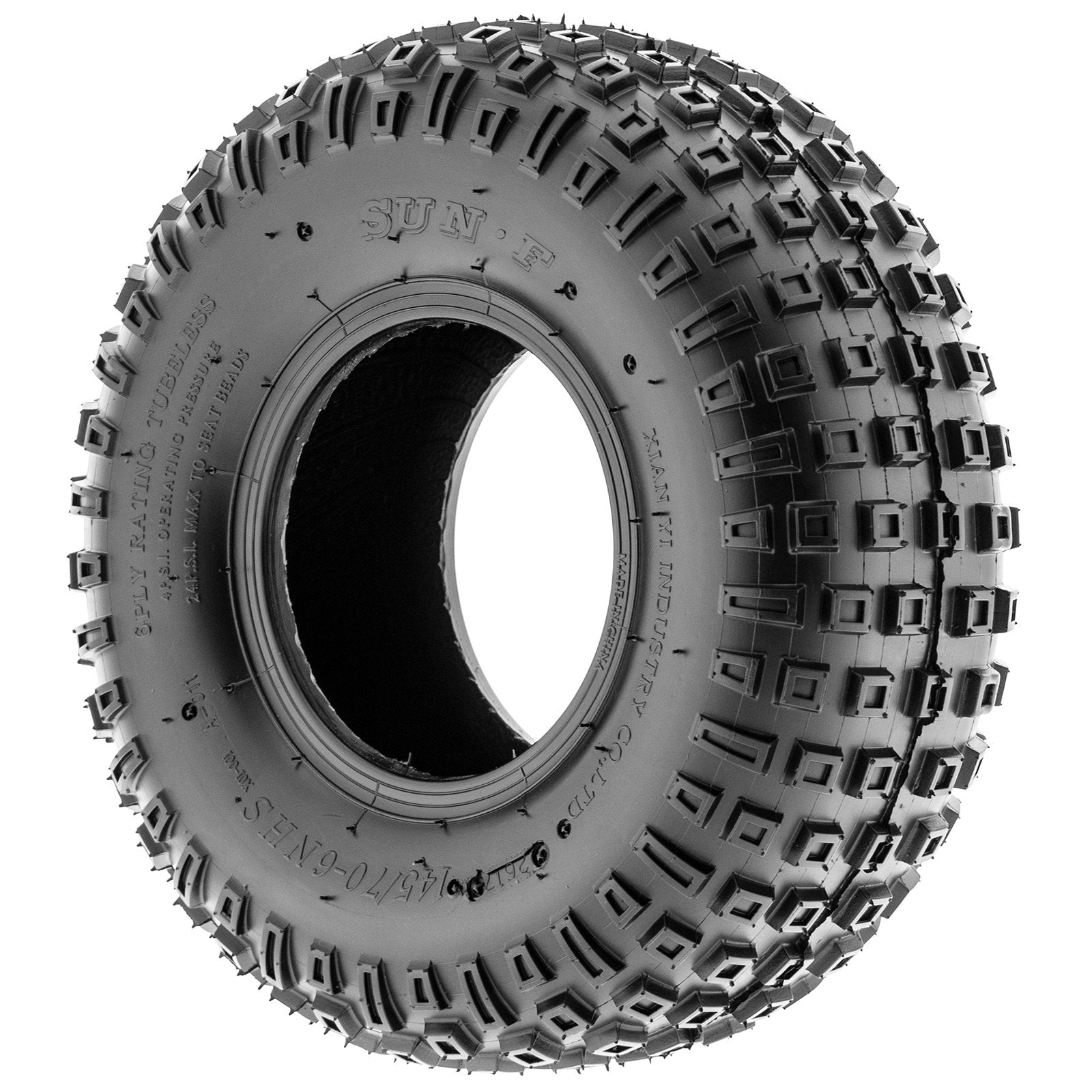 SUNF 145/70-6 UTV Tire Pair - Loose Terrain Hardpack, 6 PR, Black, Ideal for Off-Road Vehicles