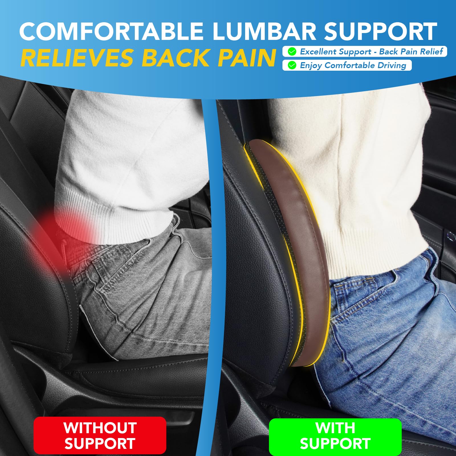 Lumbar Support Pillow: Memory Foam Lumbar Pillow For Lower Back Pain Relief - Car Back Cushion For Driving - Lumbar Support For