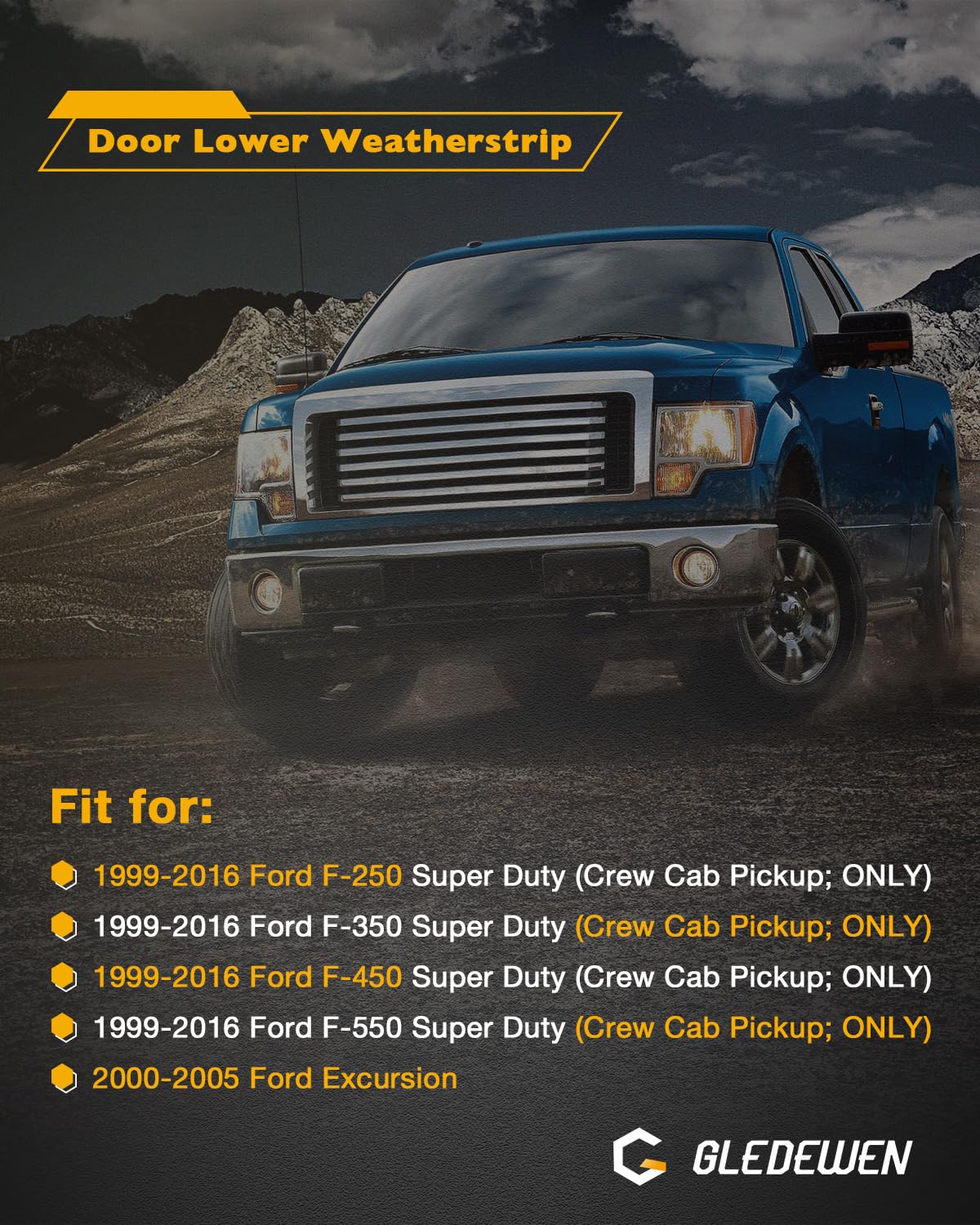 Door Lower Weatherstrip(4PCS), Front & Rear Rubber Door Seal Trim Set, Compatible with 1999-2016 Ford F250 F350 F450 F550 Super