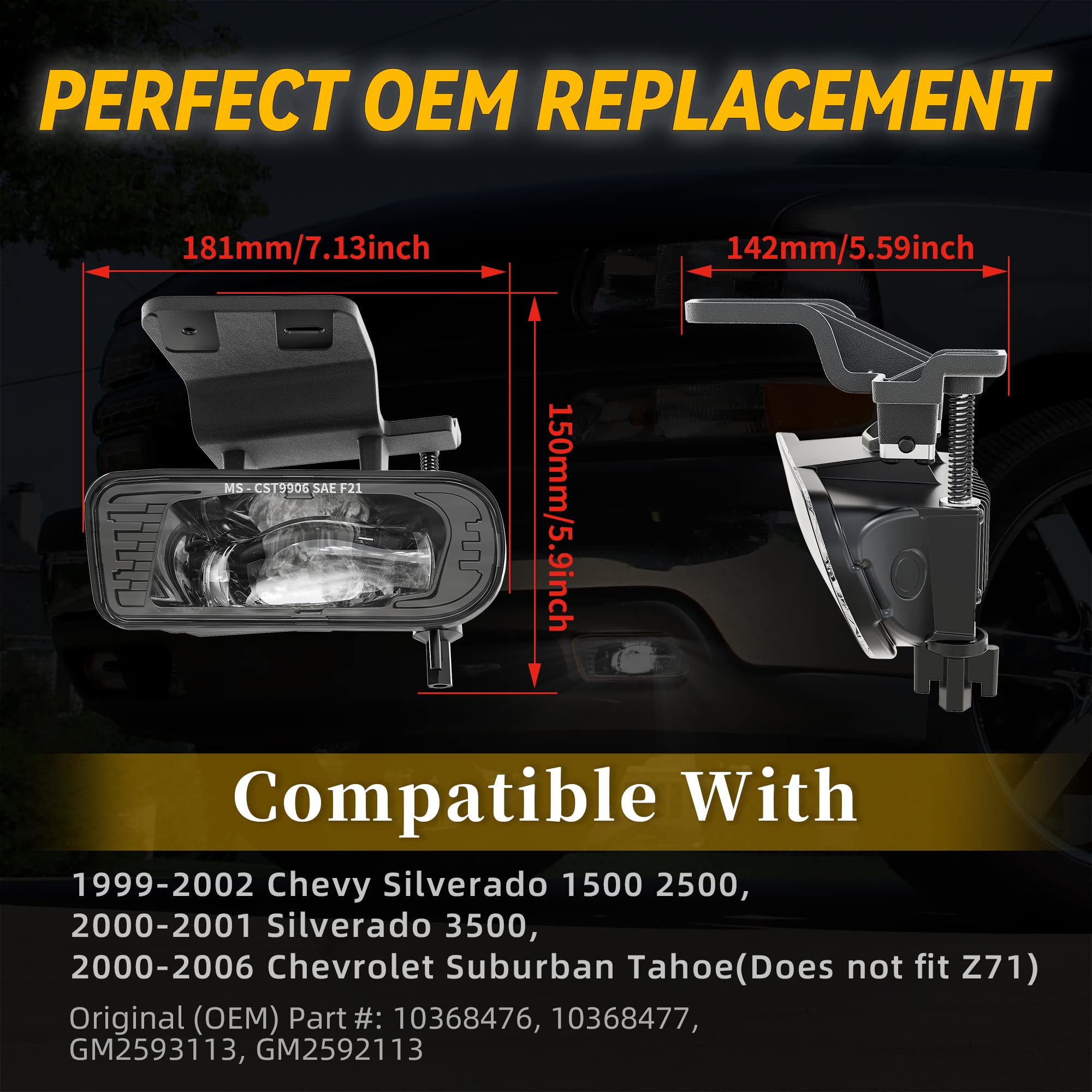 Ramjet4X4 Upgraded Led Fog Lights Fog Lamps Dot Approved Replacement Compatible With 1999-2002 Chevy Silverado 1500 2500 3500, 2