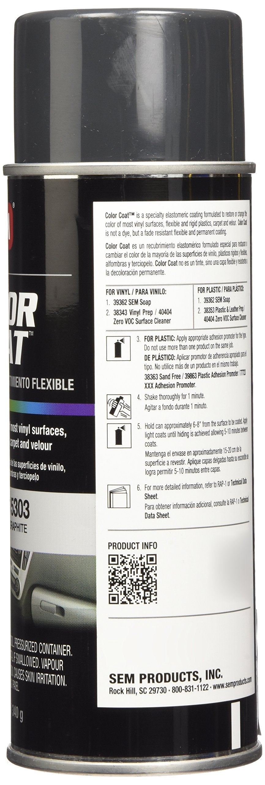 SEM Graphite Color Coat - 12 fl. oz. - Model 15303 - Durable Finish for Automotive Use