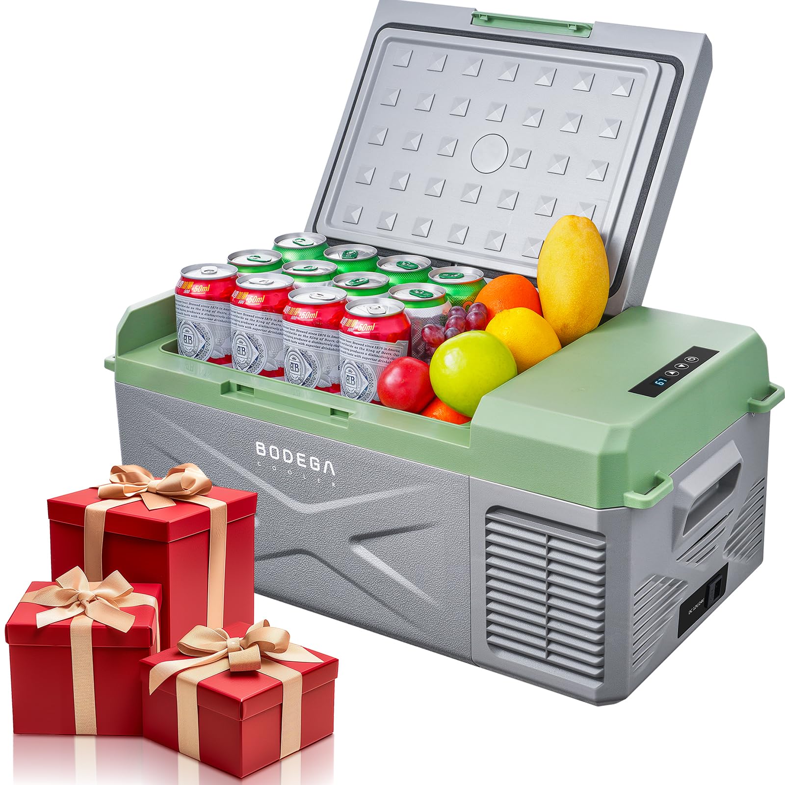 Bodegacooler 12 Volt Car Refrigerator, 17 Quart Portable Freezer, Car Fridge -4?-68?, Electric Cooler 12/24V Dc100-240 Volt Ac F