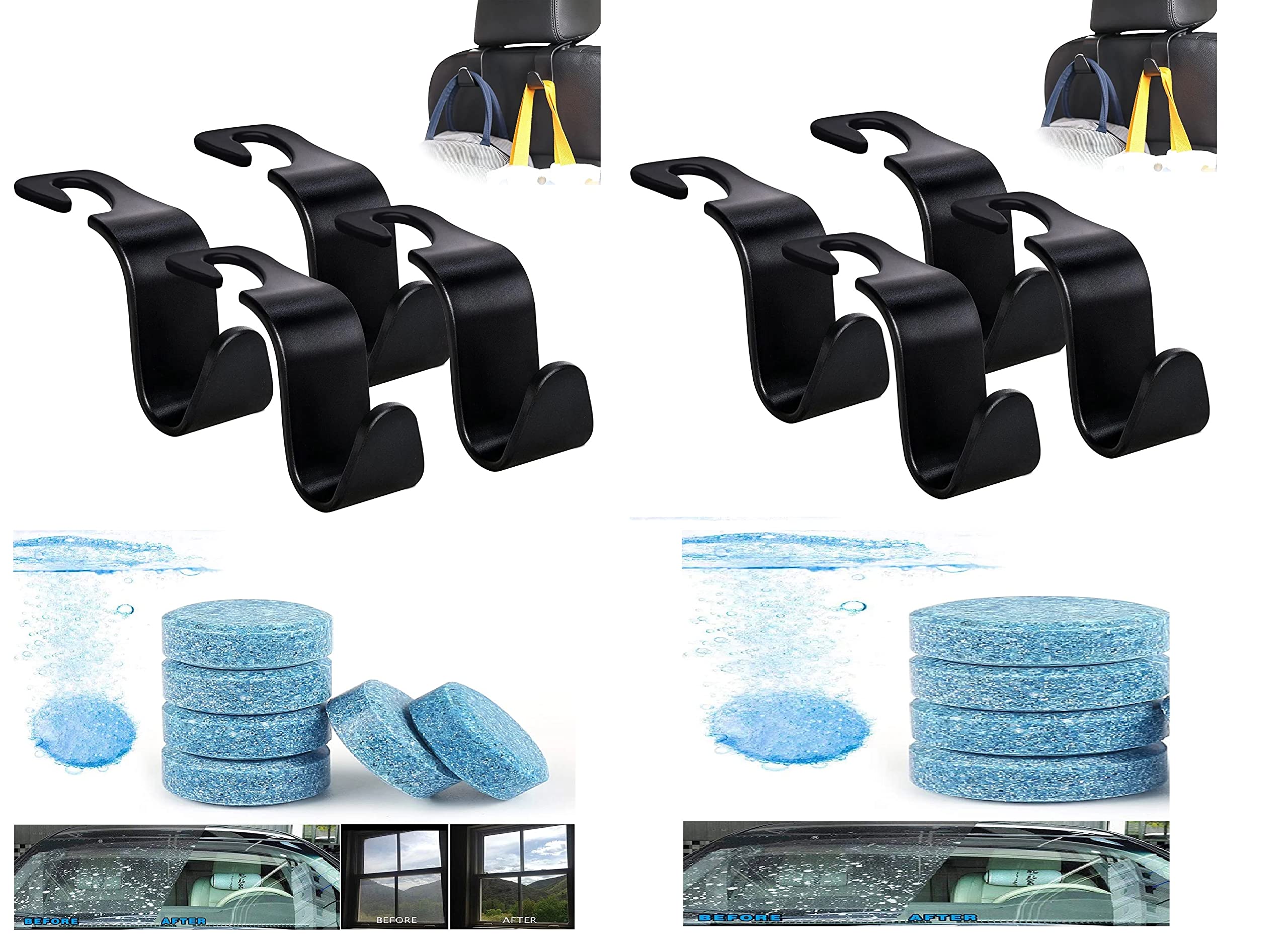YTM Combo Pack of 8 Pcs Car Backseat Headrest Hook/Hanger Universal Durable Organiser Space Saver and 10 Pcs Multipurpose car Wi