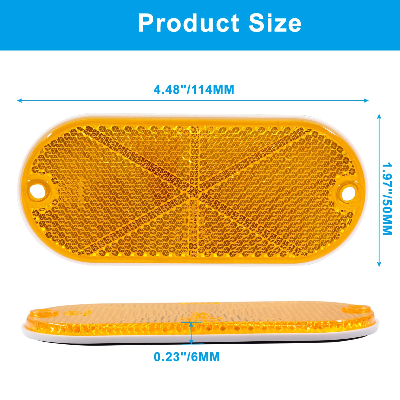 Hitefu 10PCS Front Reflector, Yellow Oval Safety Reflectors for Roads Mailboxes Automobiles Trailer Boats Tunnels Reflector, Sel