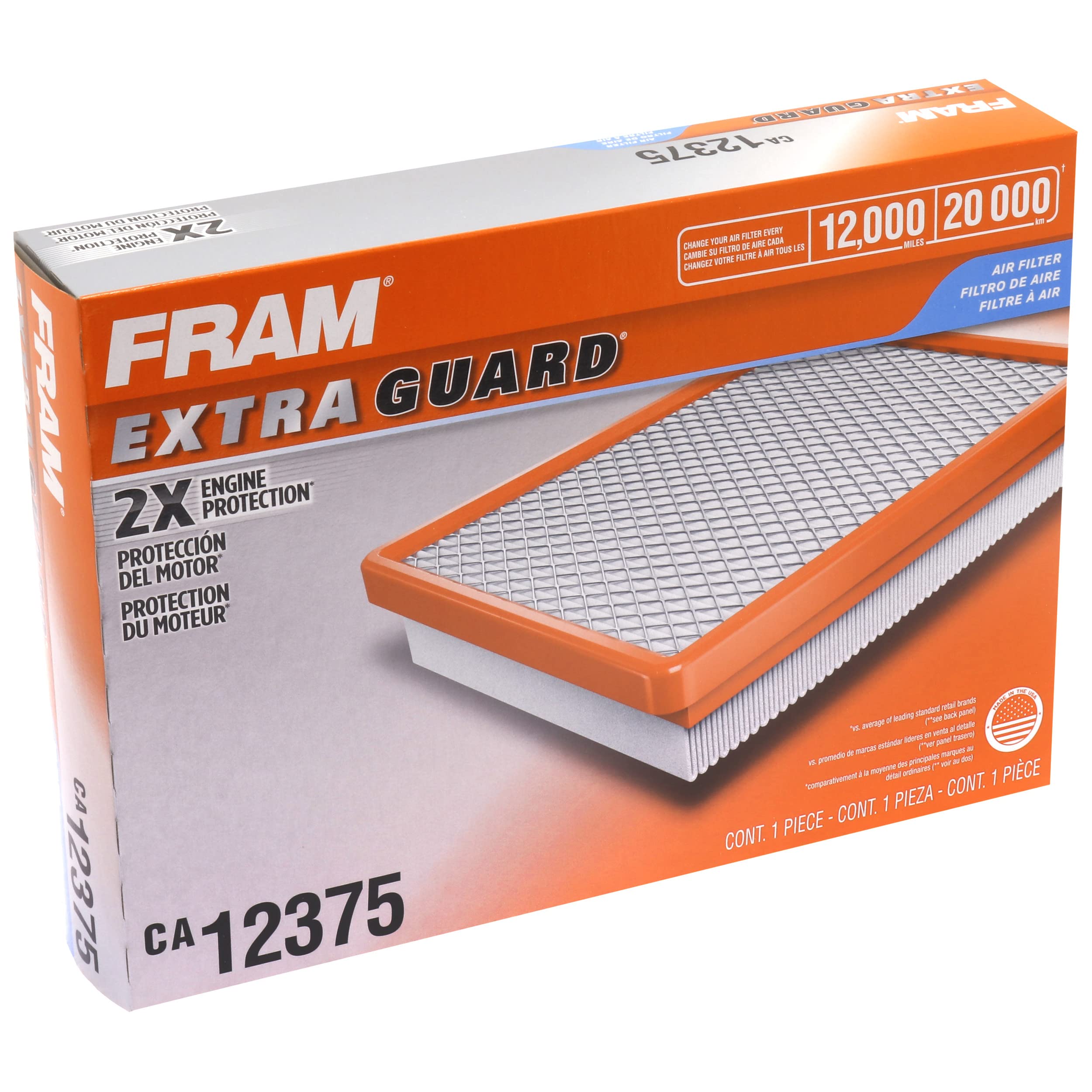 FRAM Extra Guard CA12375 Flexible Replacement Engine Air Filter for Select Ram 1500 Models, Provides Up to 12 Months or 12,000 M