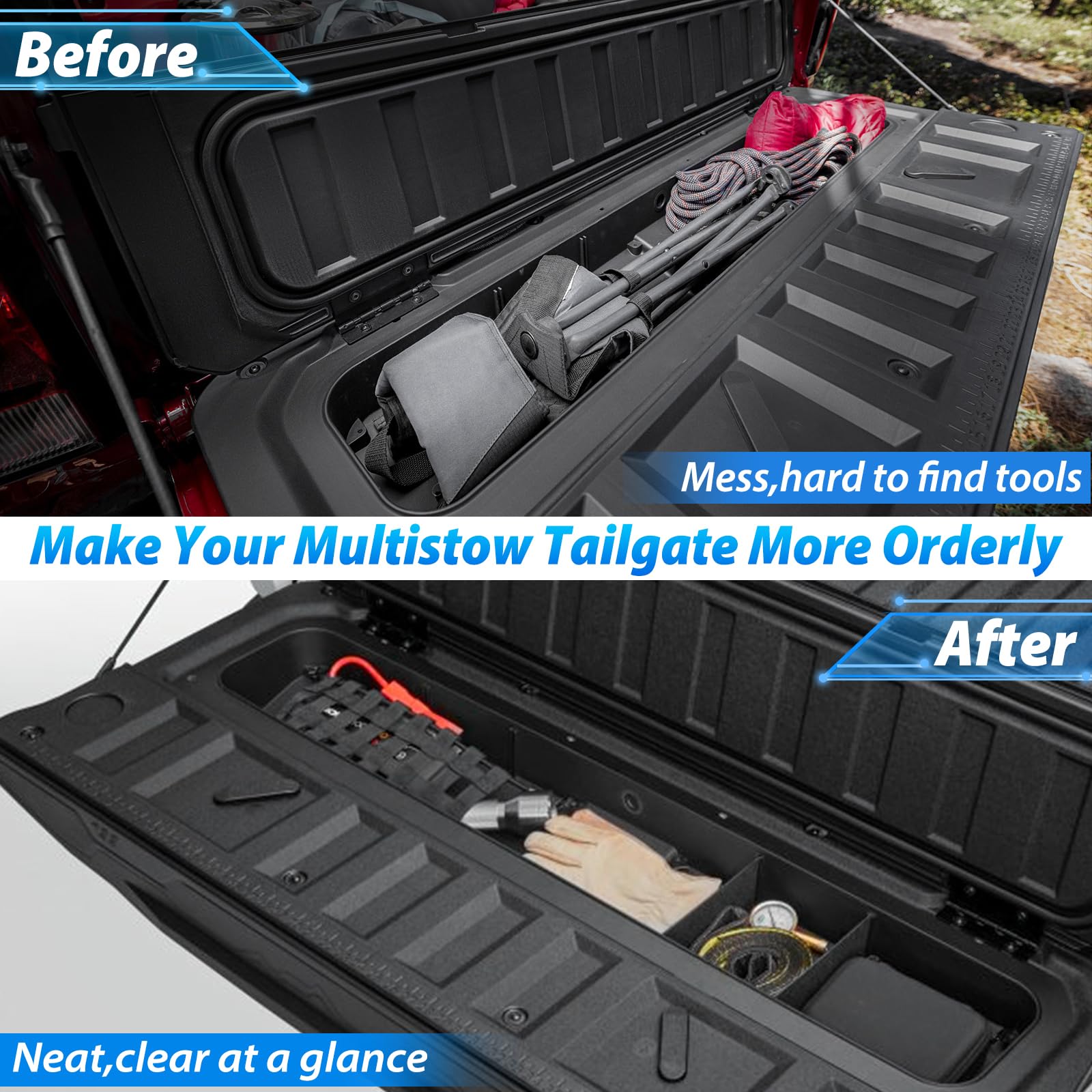 TECHPICCO Tailgate Organizer Set for Chevy Colorado/GMC Canyon 2023+ | Durable Stainless Steel & ABS-Plastic, Model WMSNTZ-Colorado Canyon-BK