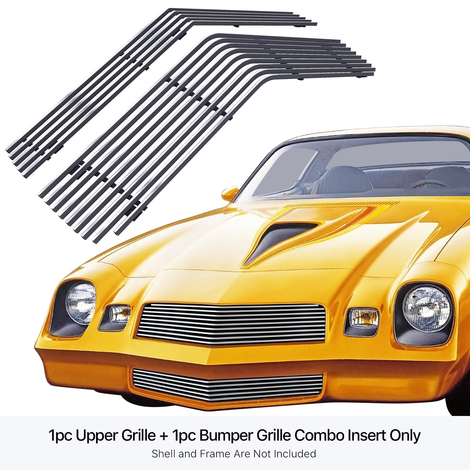 APS Stainless Steel Billet Grille Combo for Chevy Camaro 1978-1981 - Silver, Model N19-C43018C
