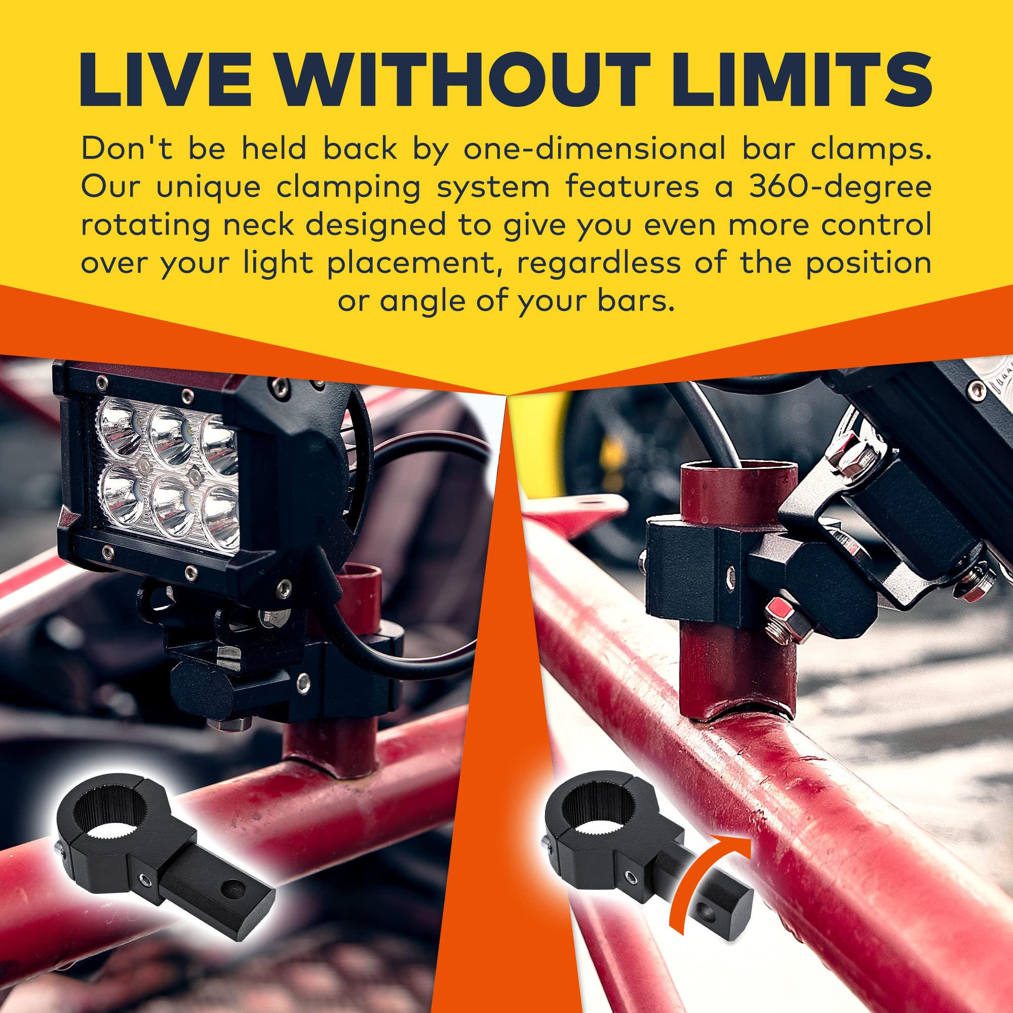 Lamphus Off-Road Atv Utv Light Bar Mounts Mounting Bracket Mini Bar Clamp Kits [0.75''/1''/1.25'' Inch] [360-Degree] [2 Stud Siz