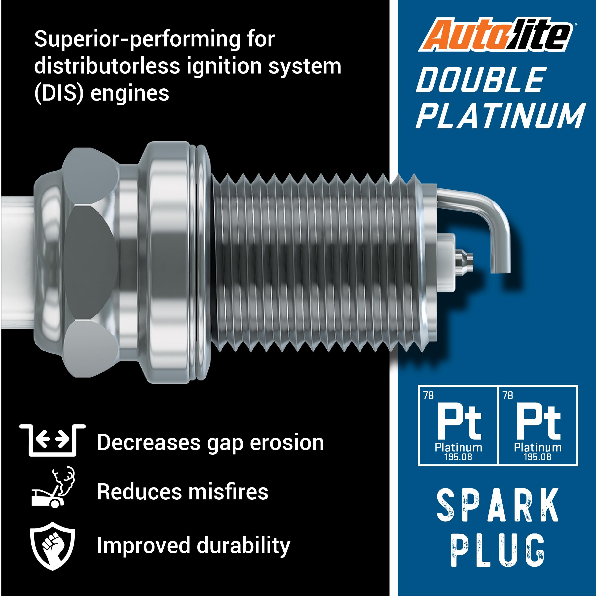 Autolite App26 Double Platinum Automotive Replacement Spark Plugs (4 Pack)