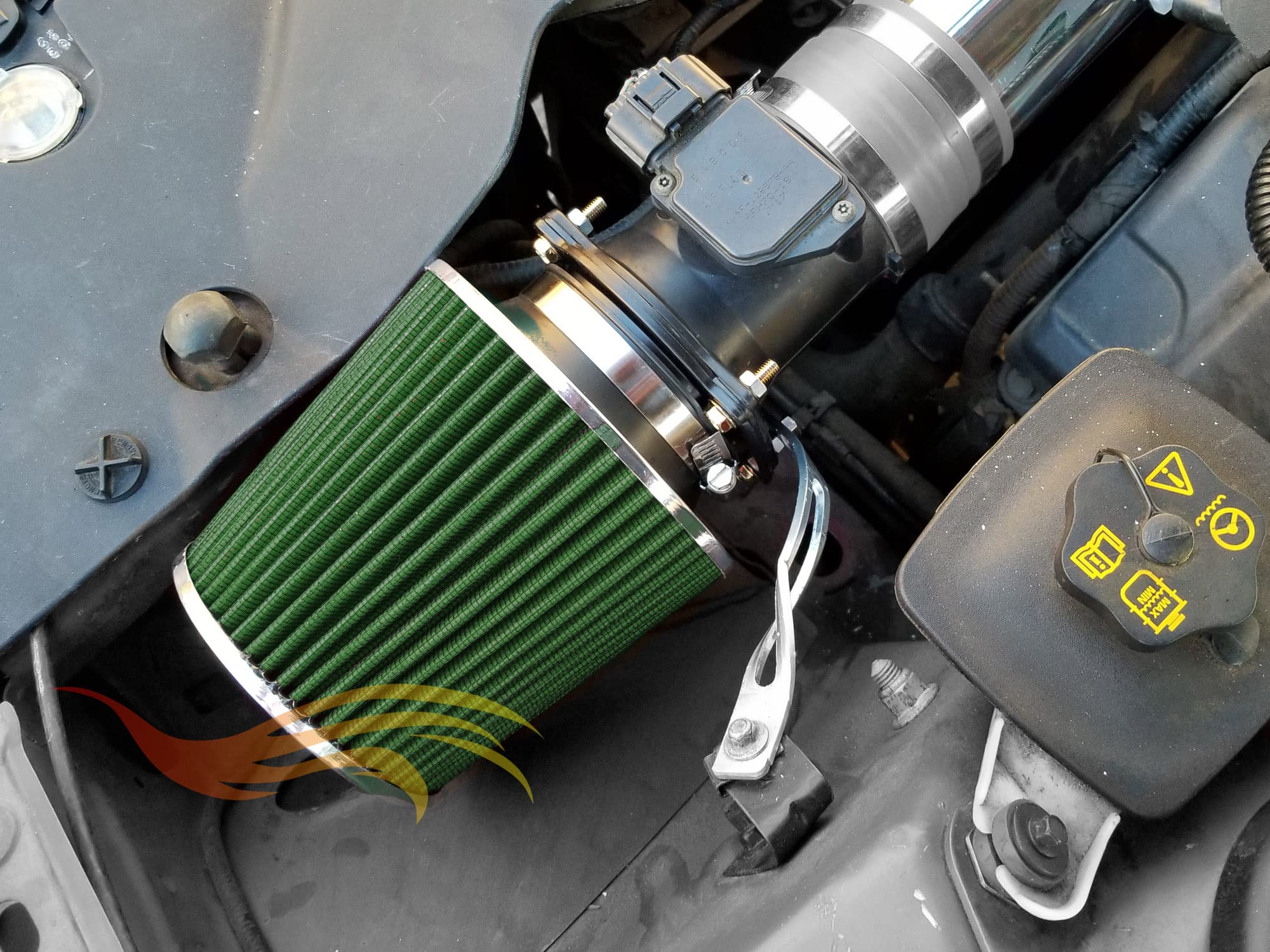 Rtunes Racing Cold Air Filter, 6" Inlet, Green, Stainless Steel, Model AFL6GN, Washable, Clamp-On, 8" Tall, Truck Performance