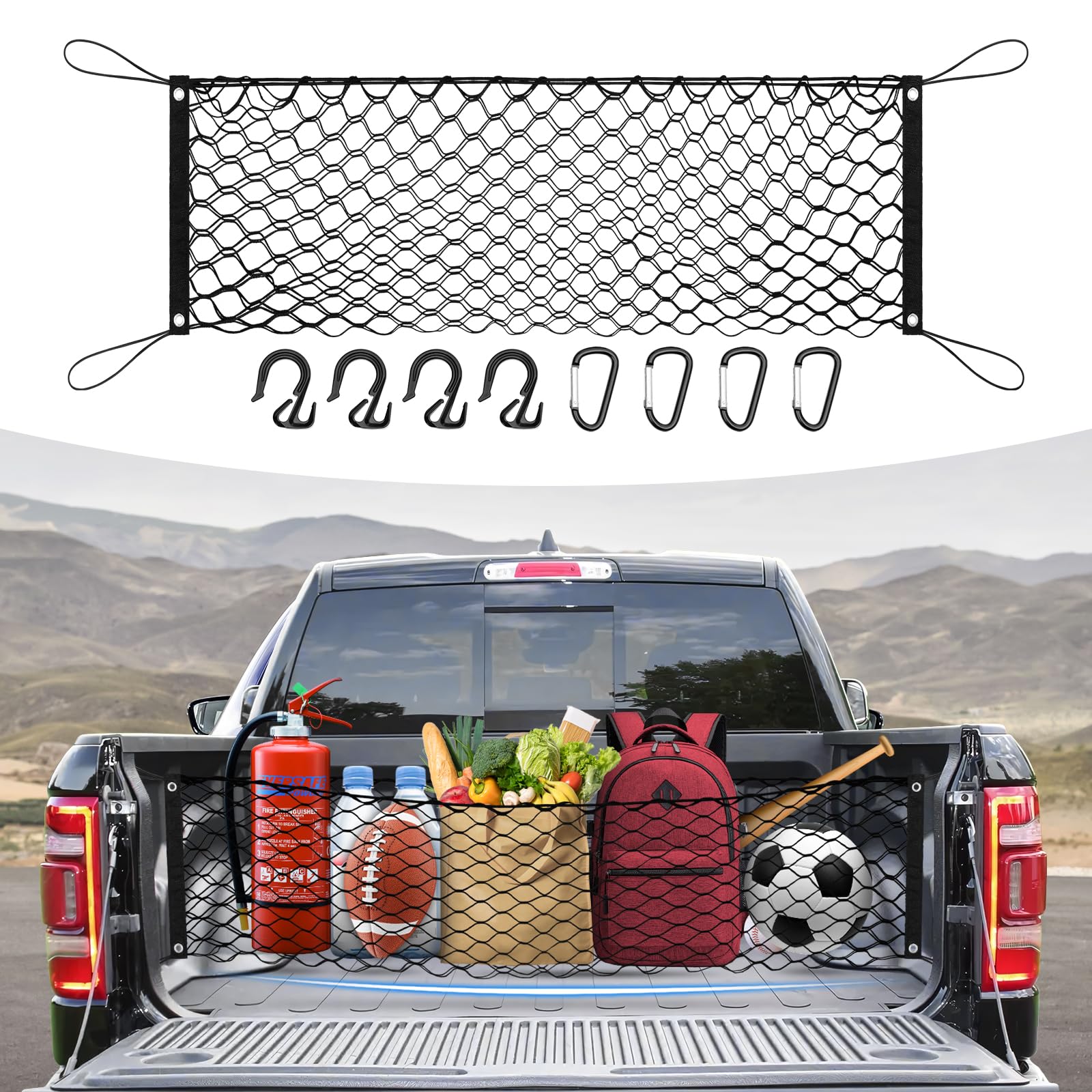 Canvcle Truck Bed Cargo Net for 2019-2025 Dodge Ram 1500 Accessories Envelope Style Mesh Trunk Net Organizer and Storage Stretch