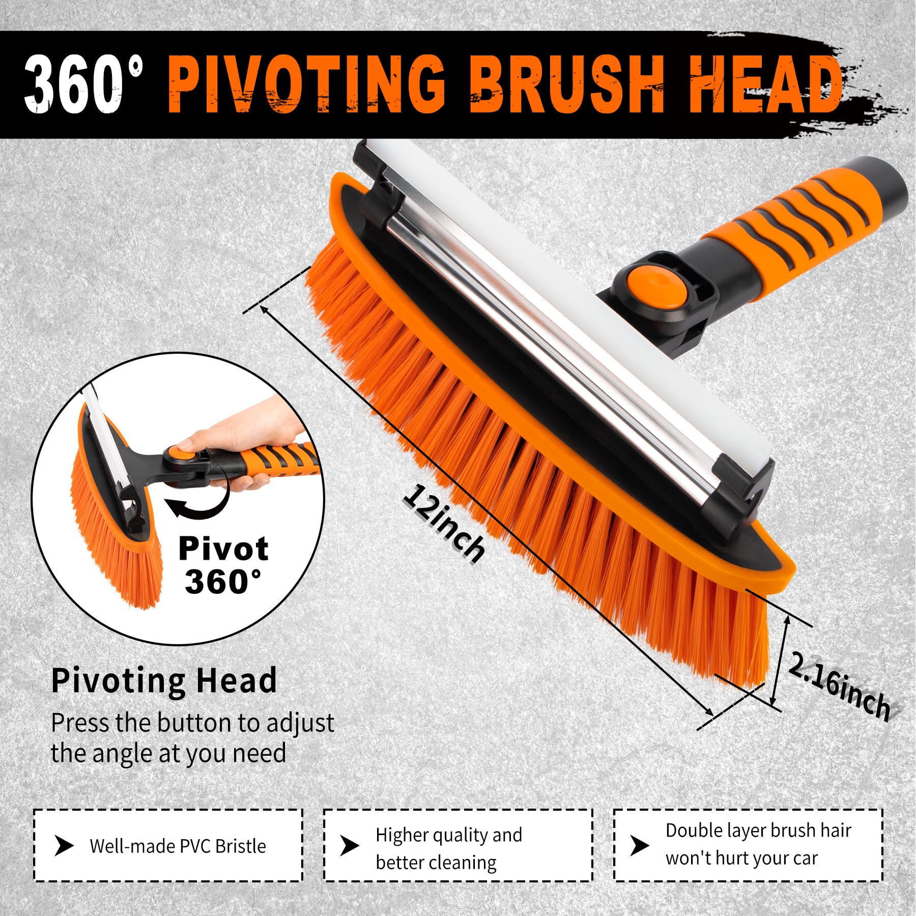 Metoware 42.2'' Snow Brush And Ice Scrapers For Car Windshield, Extendable Snow Brush For Car With Ergonomic Foam Grip And 360 P