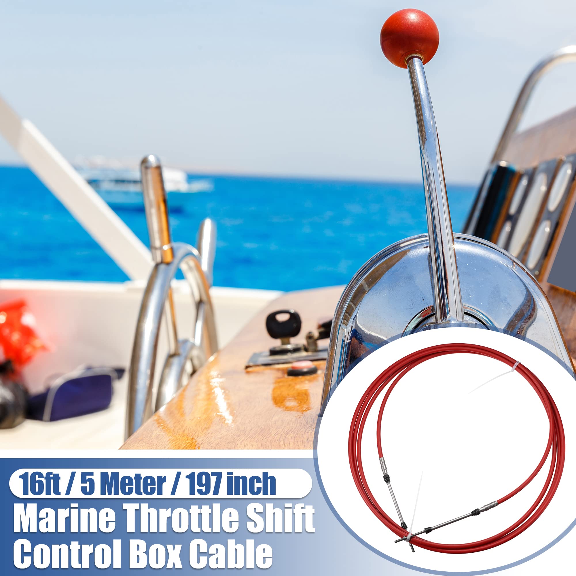 Motoforti Marine Throttle Shift Remote Control Box Cable, 16ft, Red, for Yamaha Outboard Engine, Stainless Steel & Rubber