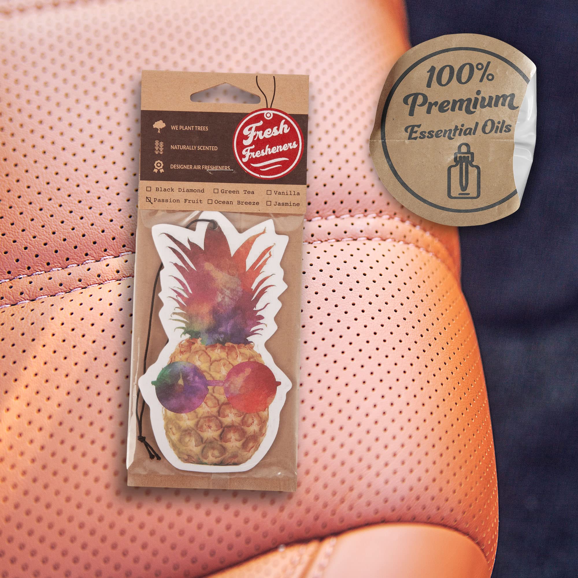 Pineapple Car Air Freshener 3 Pack Scented With Essential Oils By Fresh Fresheners (3 Pack)