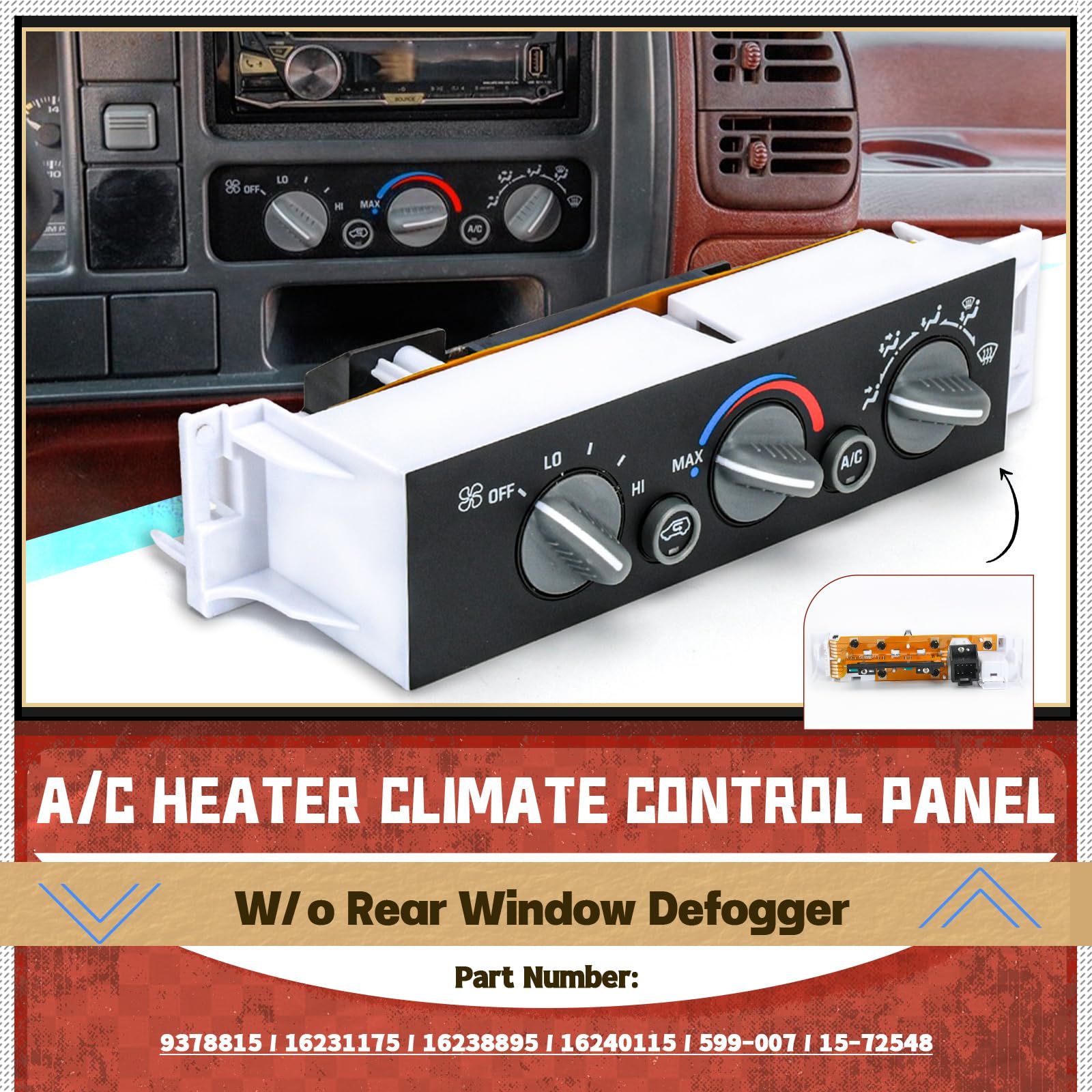 599-007 AC Heater Control Panel Climate Control Module Switch Without Rear Window Defogger for Chevy Truck GMC C1500 C2500 C3500