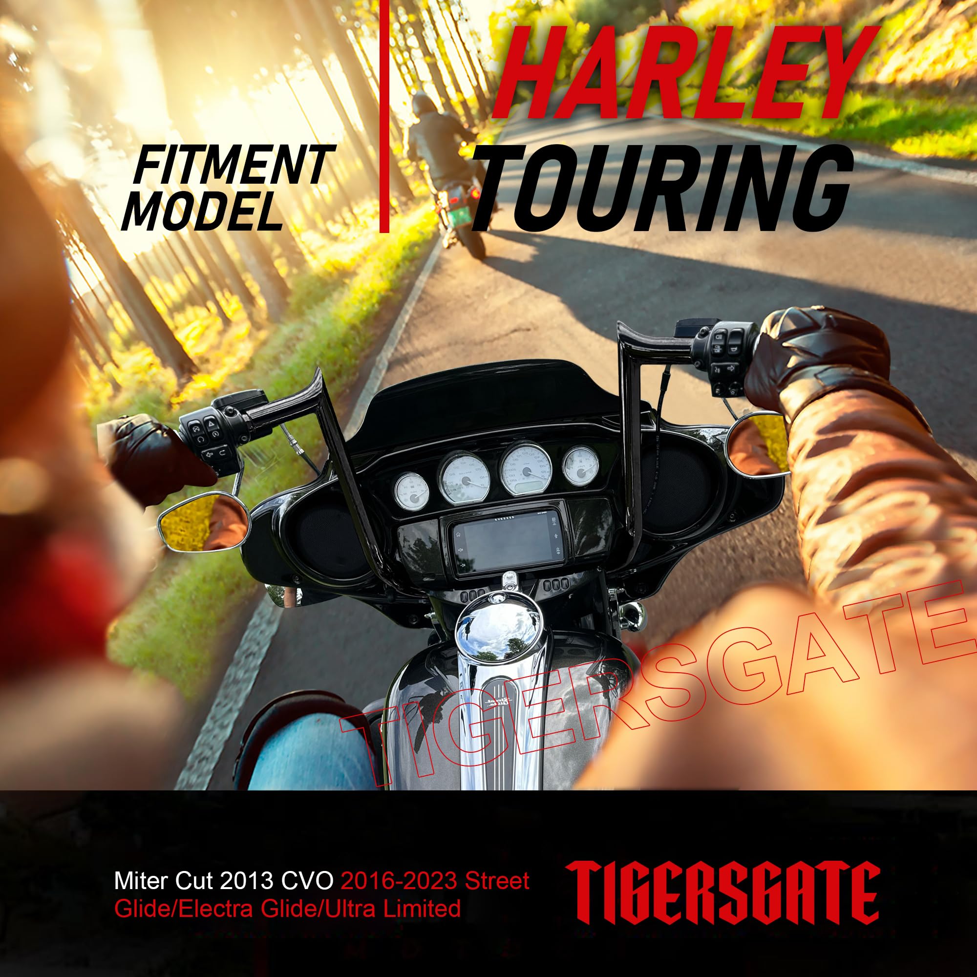 TIGERSGATE 12" Black PRE-WIRED Meathook Monkey Bar Ape Hangers Handlebars for Harley 2016-2023 Street Glide/Electra Glide/Ultra Limited