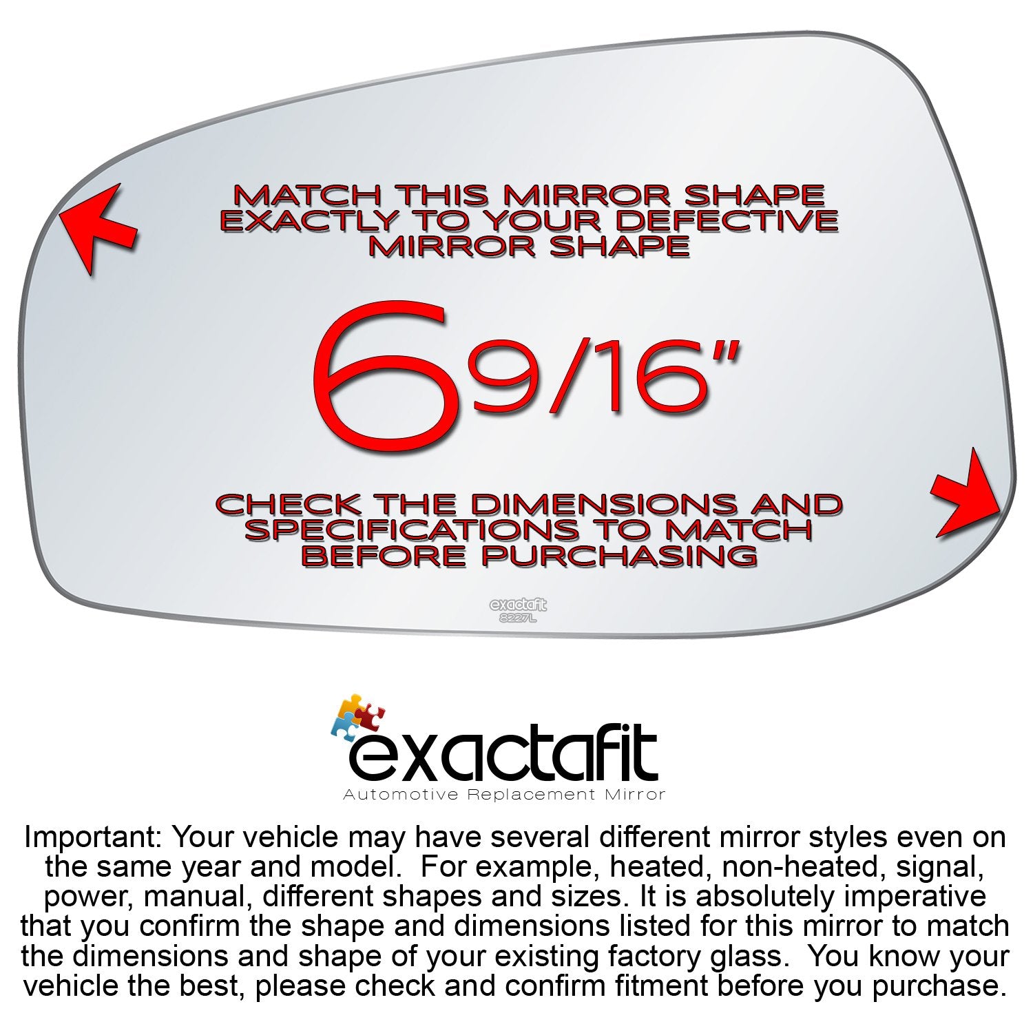 Exactafit 8227L Driver Side Mirror Glass Left Replacement Compatible With 2004-2006 Volvo S60 S80 V70