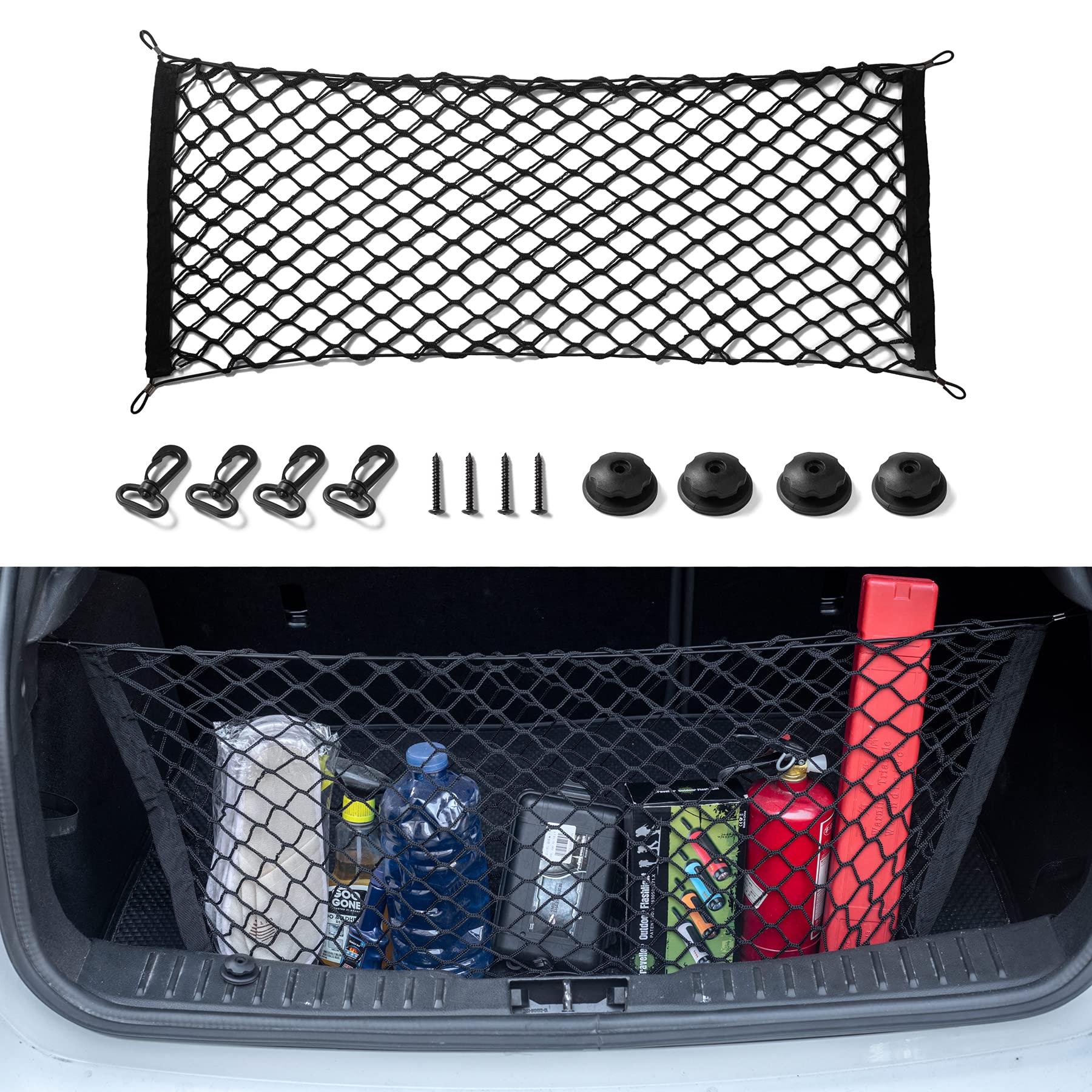 Amiss Truck Bed Cargo Net Stretchable, Adjustable Trunk Storage Net With Hook, Accessories For Pickup Bed Divider Organizer And