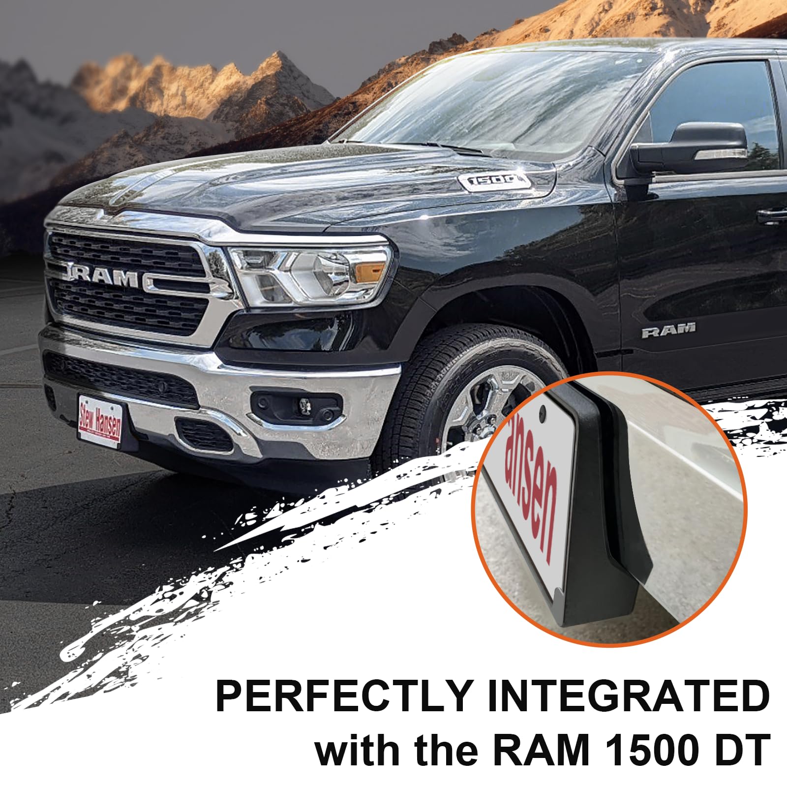 GZSH Front License Plate Frame for Ram 1500 DT 2019-2024, Plastic, Curved Design, OE Replacement Model CH1068151
