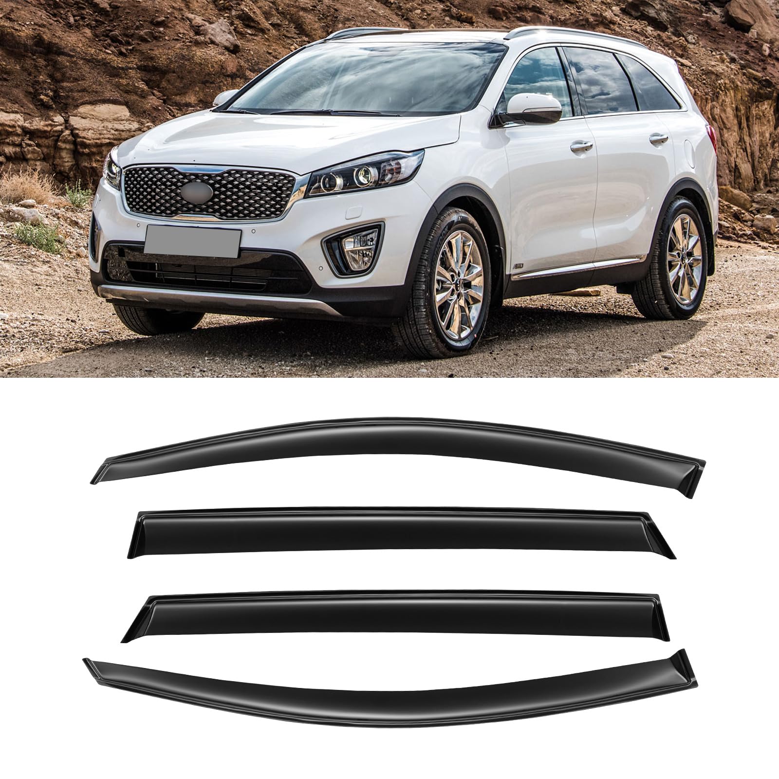 Window Visor For 2016-2020 Kia Sorento, Out-Channel Rain Guards Shields Vent Shade Deflector Wind Dark Smoke Ventshade Ventvisor