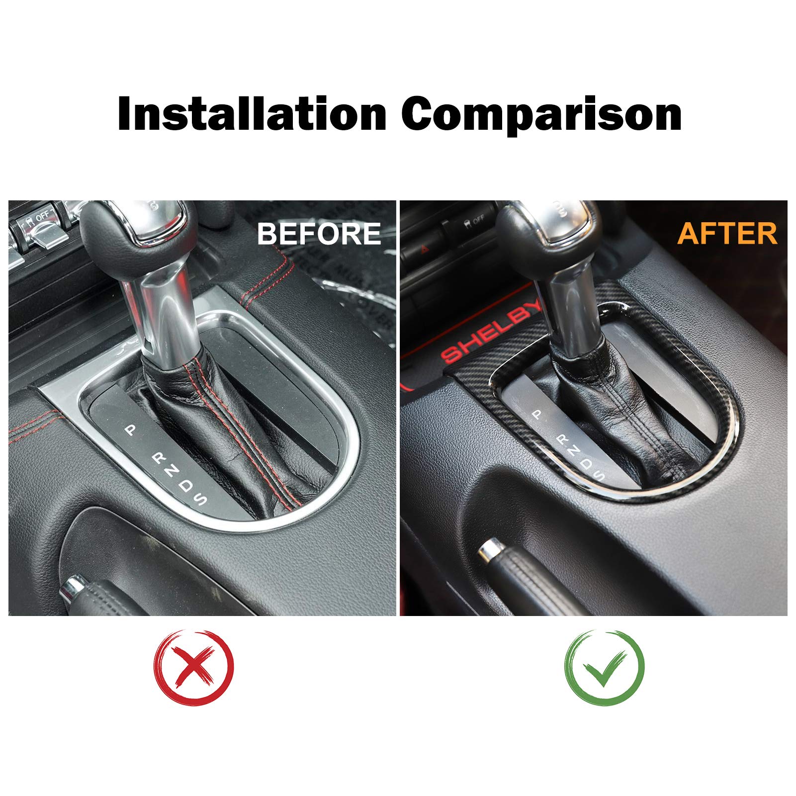 Rt-Tcz Gear Shift Panel Frame Cover Interior Trim Sticker Accessories Compatible With Ford Mustang 2015 2016 2017 2018 2019 2020 2021 2022 (Carbon Fiber Grain)