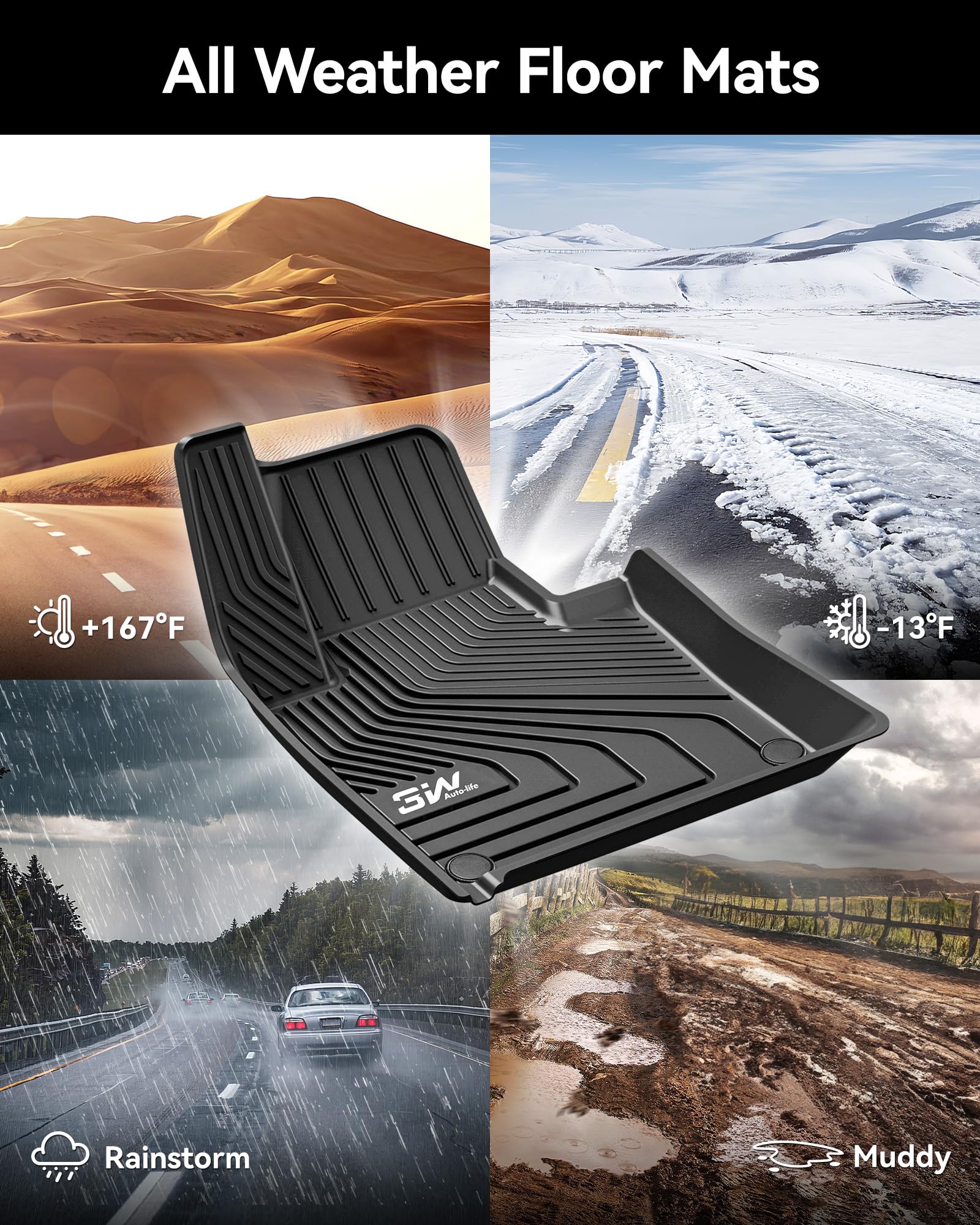3W TPE All-Weather Floor Mats for Volvo XC60 2018-2026, Black, Custom Fit T5 T6, 1st & 2nd Row Accessories, Model Z