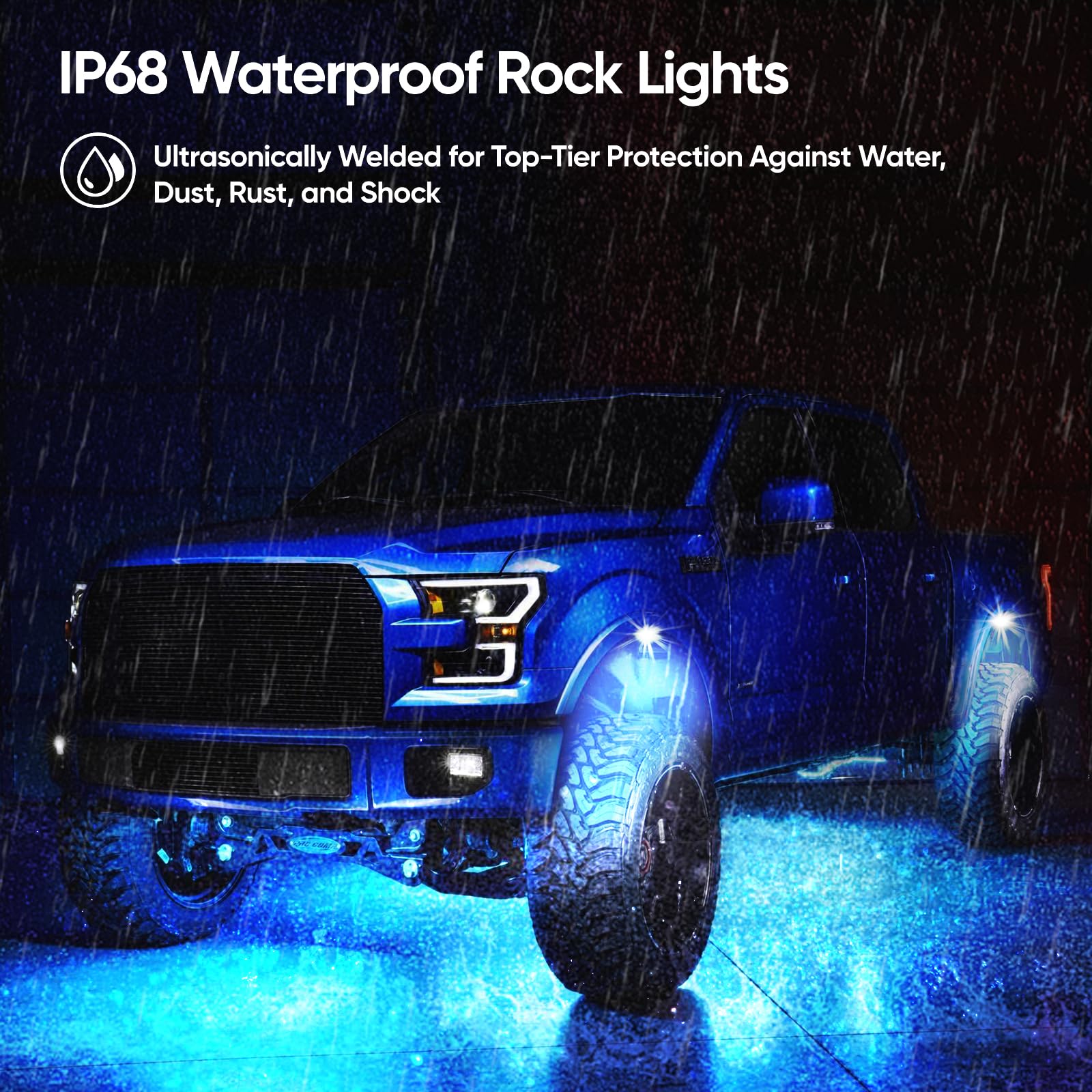 YiLaie RGB LED Rock Lights Kit - 4 Pods, Multicolor Waterproof Underglow with APP/RF Control, Model EL-XDP-4