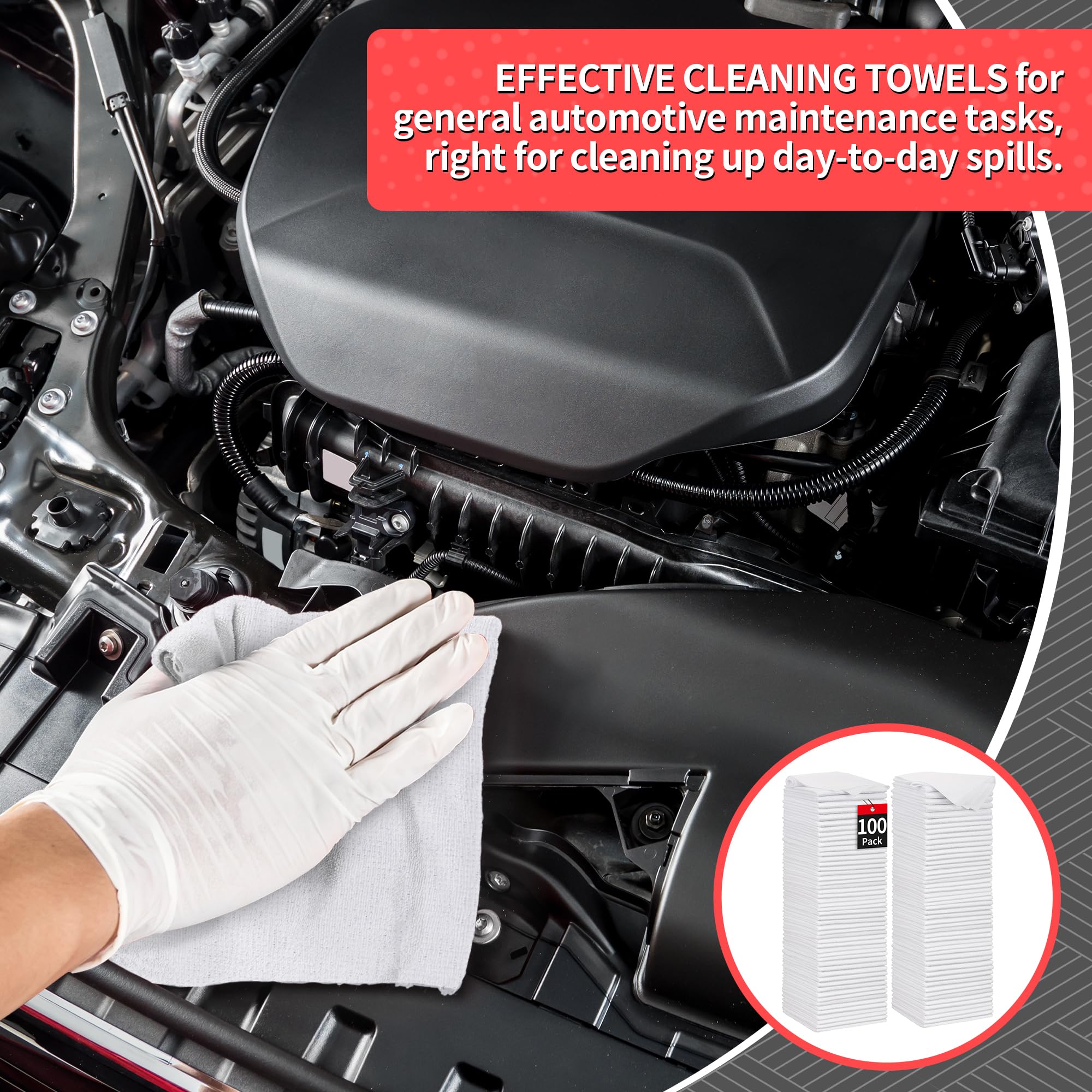 Homerhyme White Microfiber Cleaning Cloths, 100 Pack Shop Towels Rags, Bulk Absorbent Lint-Free Detailing Cleaning Rags Microfib