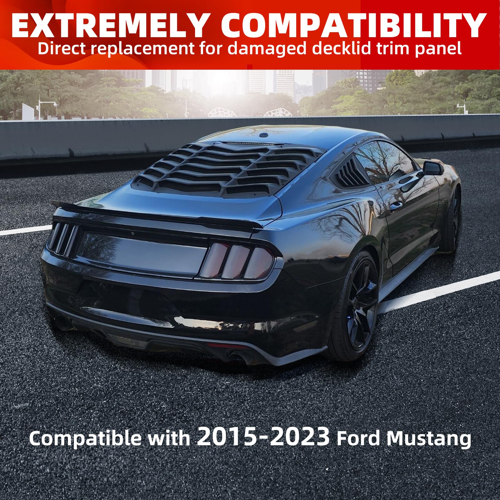 ECOTRIC Trunk Decklid Trim Panel for 2015-2023 Ford Mustang, Black ABS Plastic, Model VC-LYAP-350-2S