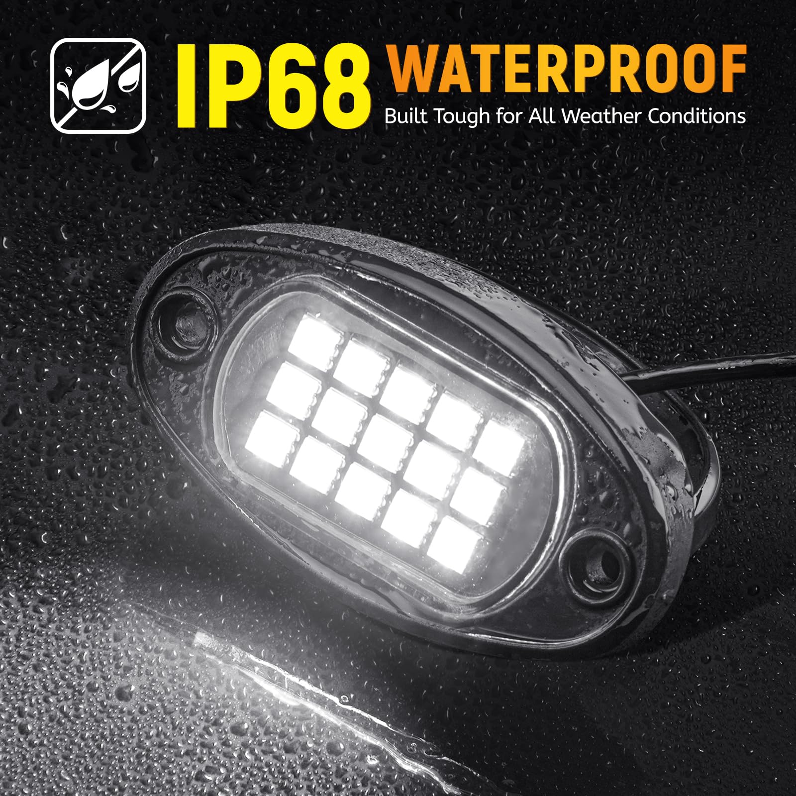 YONEDA 12 Pods White Rock Lights 6000K LED Underglow for Trucks, SUVs, Boats, IP68 Waterproof, Model YD8801SL-12P