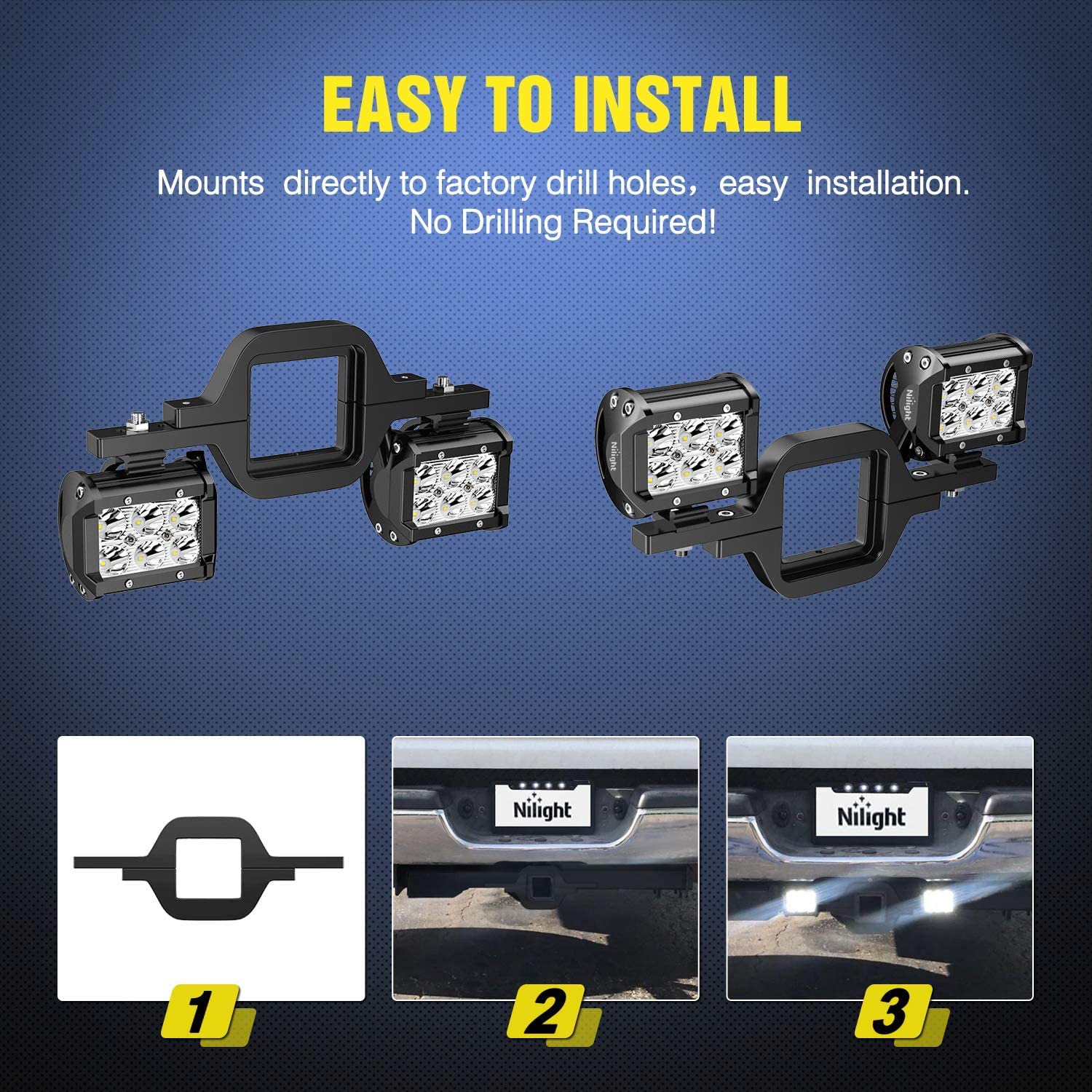 Nilight 2Pcs 3 Inch Led Pods Cubes 2 - 25 Inch Tow Hitch Mounting Brackets Led Backup Reverse Lights Rear Search Light Bar Wirin