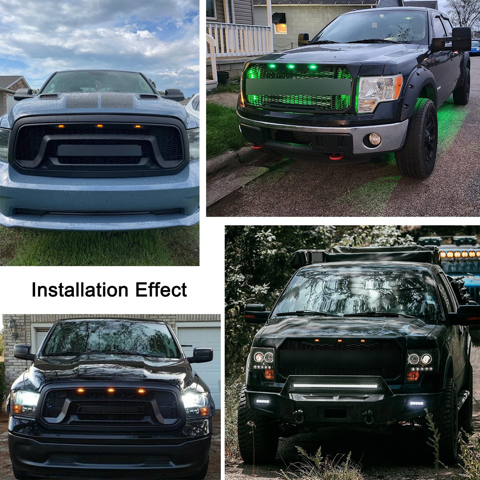 Boigoo Front Grille Marker Light 3Pcs 4Led Red Lights Smoked Lens Compatible With 2004-2019 Ford F-150 Raptor And 2013-2018 Dodg