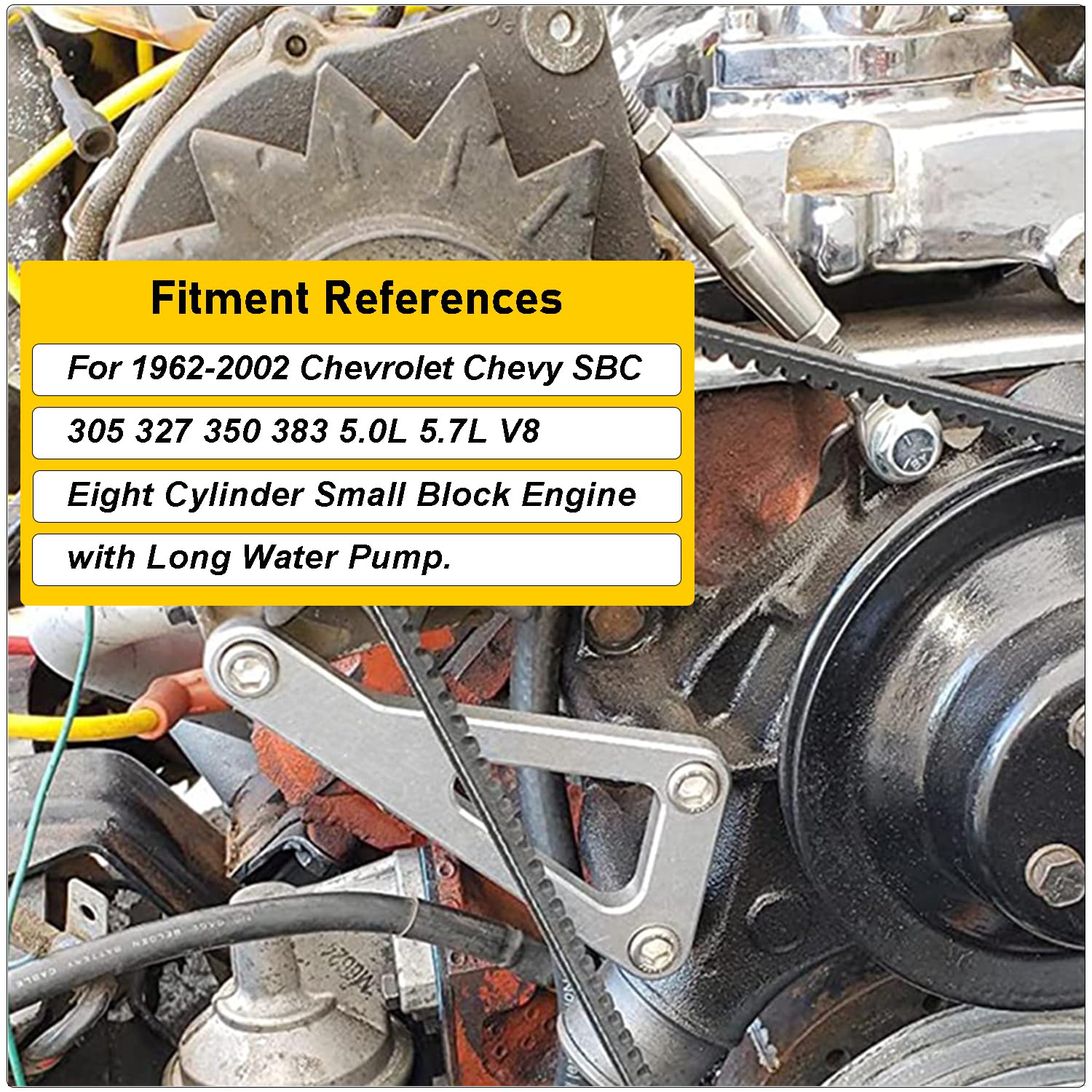 Camoo Billet Alternator Bracket Adjustable Kit for Chevy SBC V8 Polished Aluminum 305 327 350 383 Long Water Pump Silver