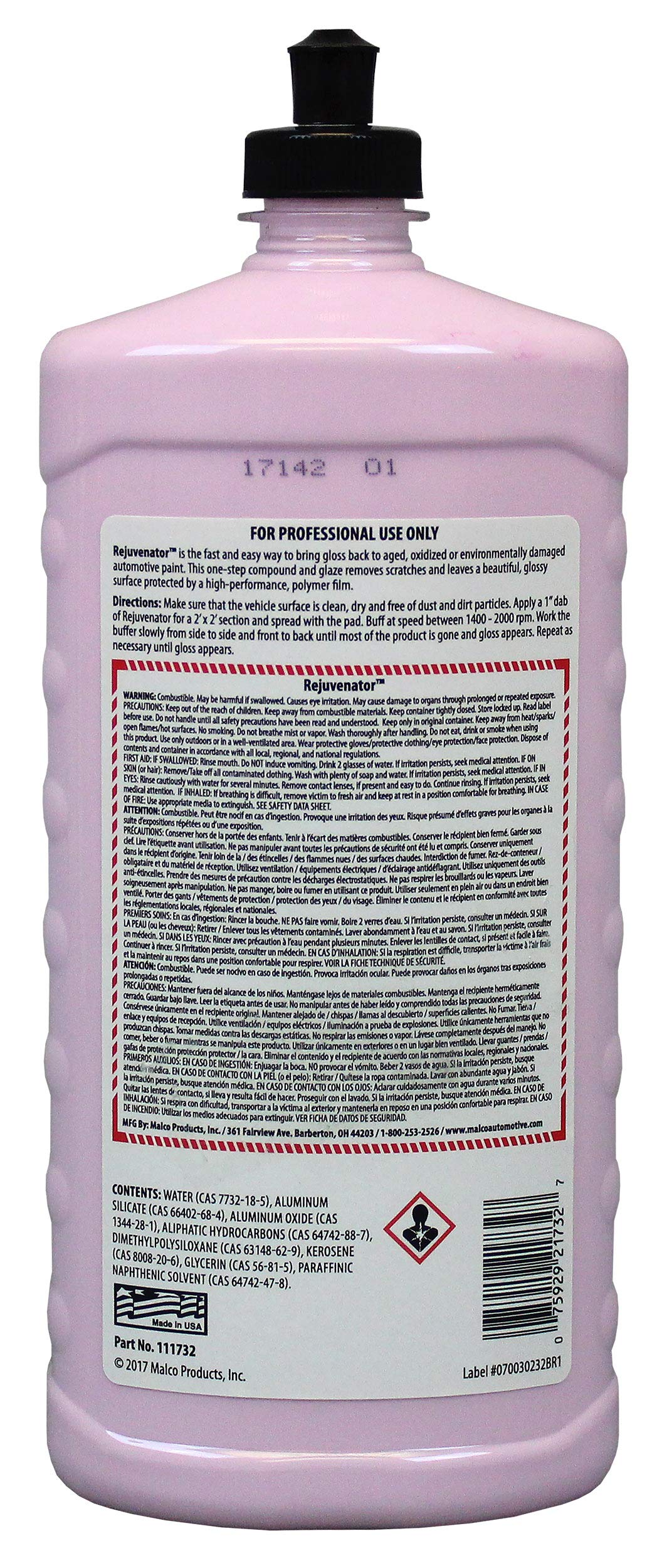 Malco Paint Rejuvenator - Automotive Paint Restoration & Clear Coat, 32 Fl Oz, Clear, Model 111732