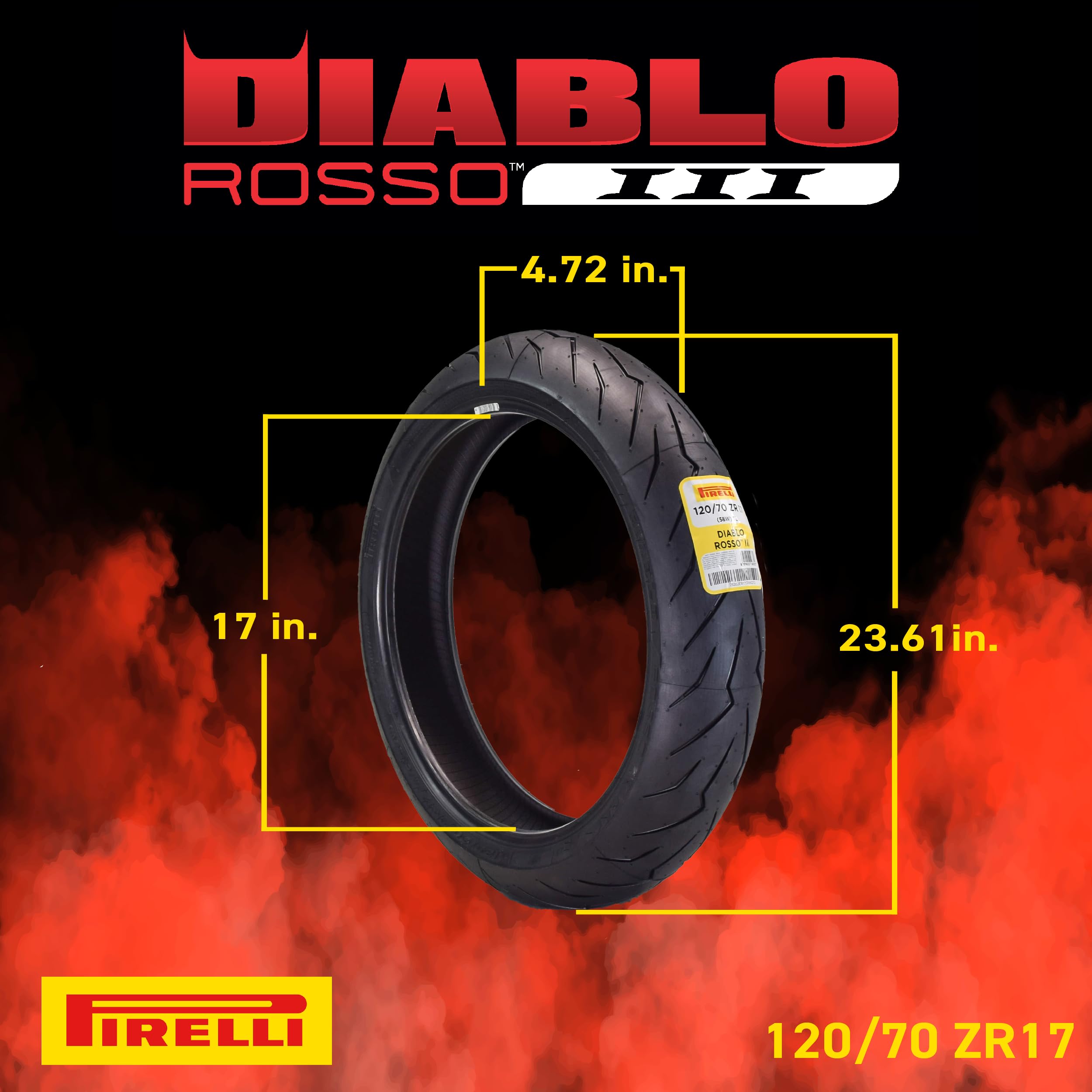 Pirelli Diablo Rosso Iii Motorcycle Tire Set: 120/70 Zr 17 M/C Front & 150/60 Zr 17 M/C Tl Rear- High Performance, Durable For S