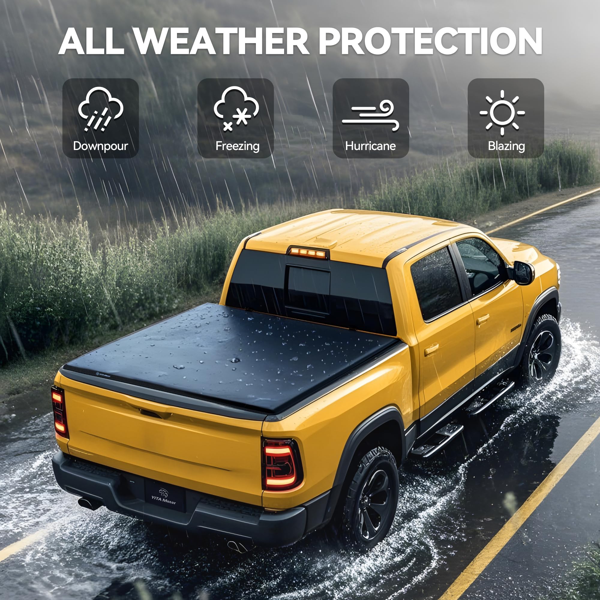 Yitamotor Soft Quad-Fold Tonneau Cover Fits For Dodge Ram 1500 5.7Ft Bed 2009-2025 (Inclu. Classic & New) Without Rambox