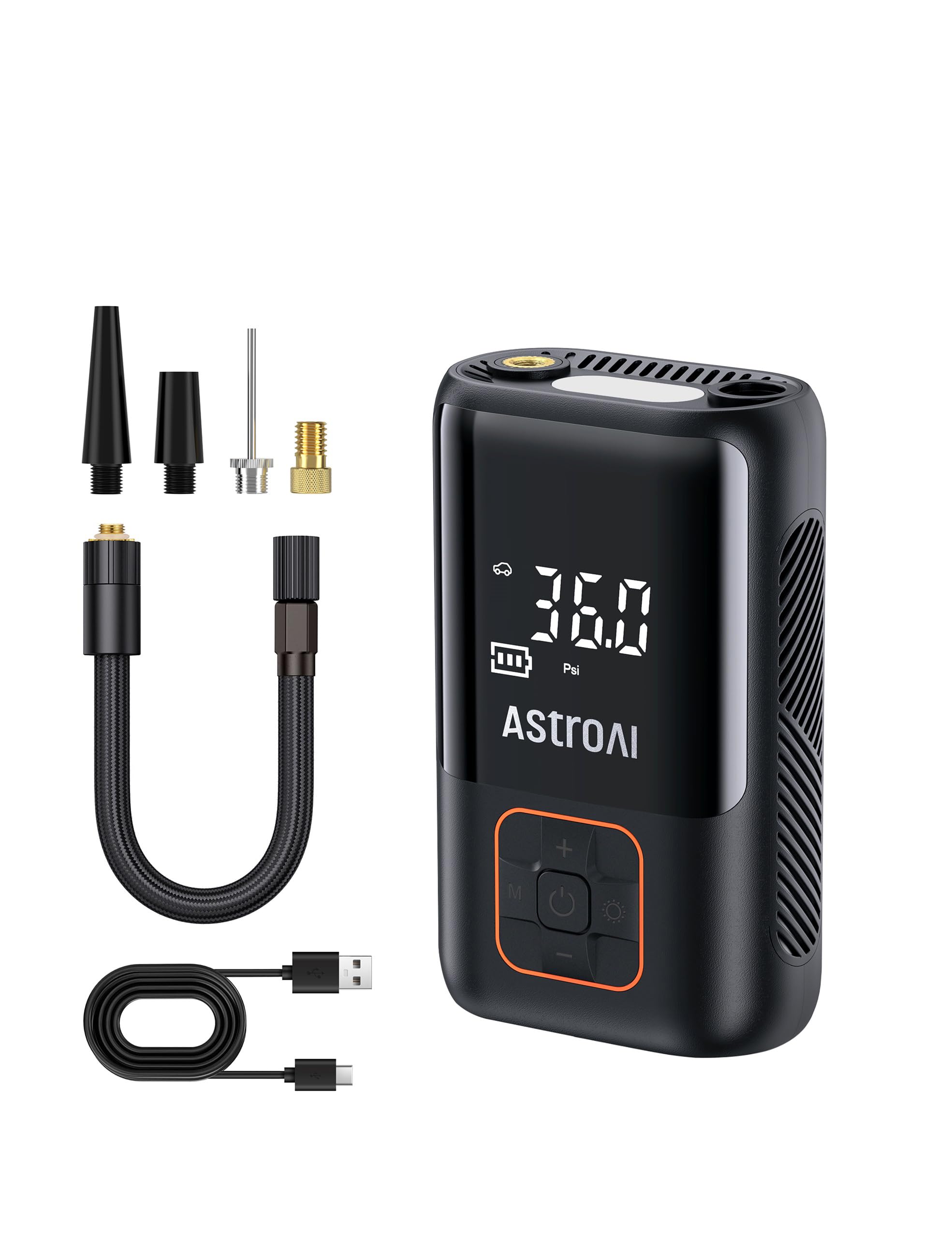 Astroai Tire Inflator Portable Air Compressor Cordless Ultra-Lightweight Car Tire Pump 150 Psi Bike Pump With Led Lights & Digital Screen Air Pump For Cars, Motorcycles, E-Bikes, Balls-Black