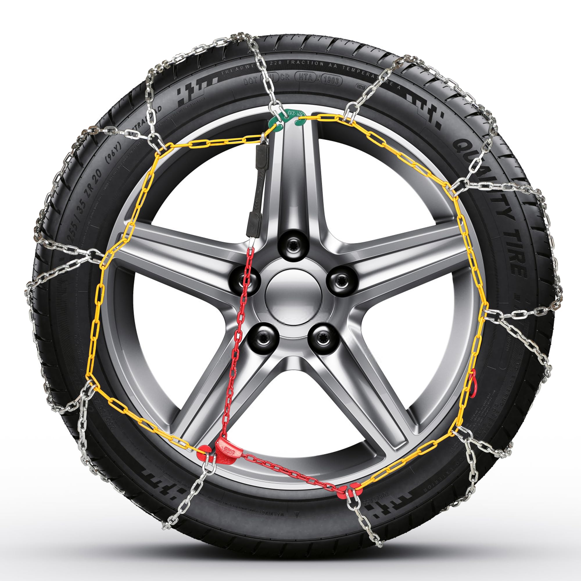 COCO BIRD Snow Chains, Wear-Resistant High Carbon Steel Anti Slip Tire Chain for Passenger Cars, Pickups, and SUVs, Set of 2 (KN