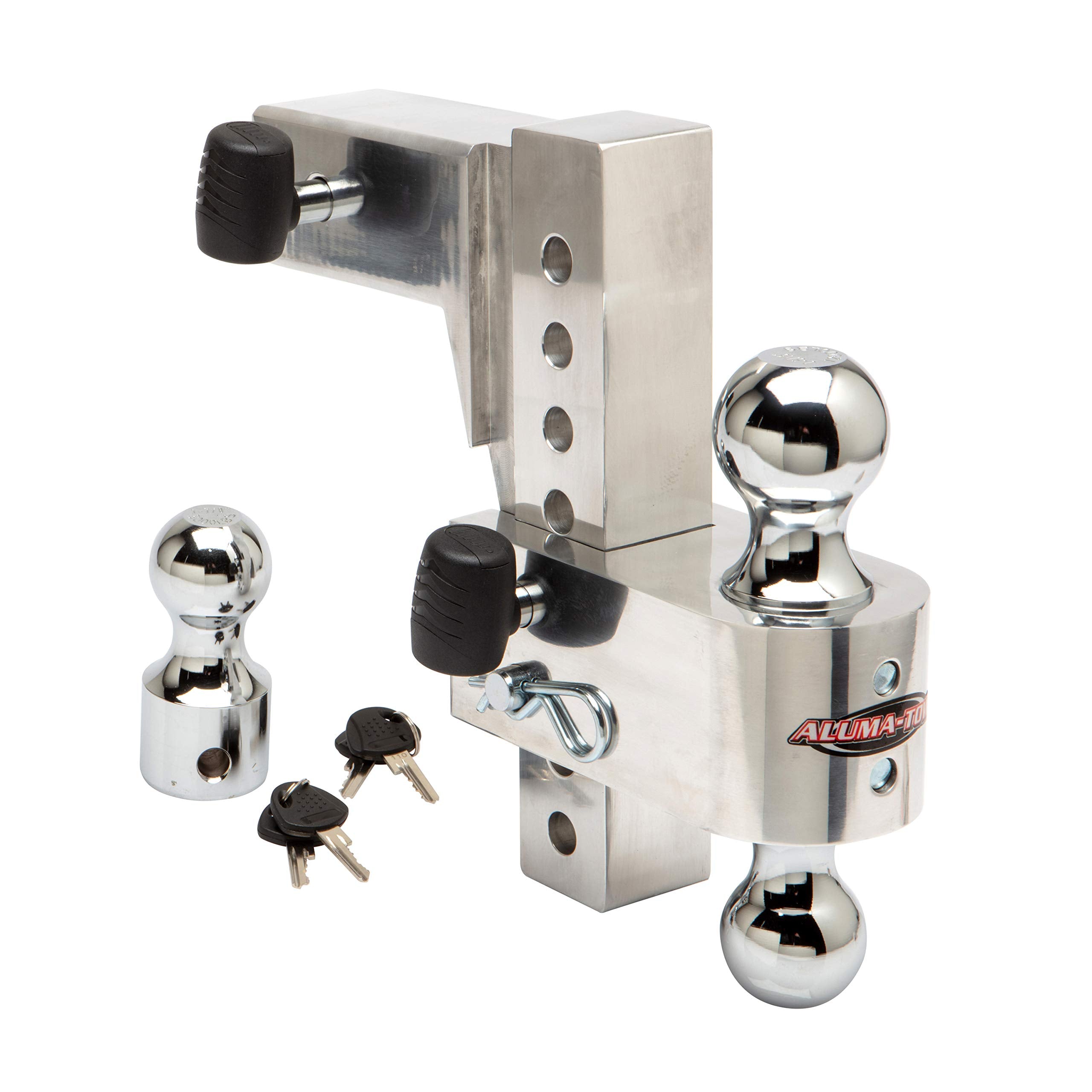Aluma-Tow Hd8 Adjustable Trailer Hitch Ball Mount, 8'' Drop Ball Mount For 2.5'' Receiver W/Two Locking Hitch Pens Ut625810: Hea
