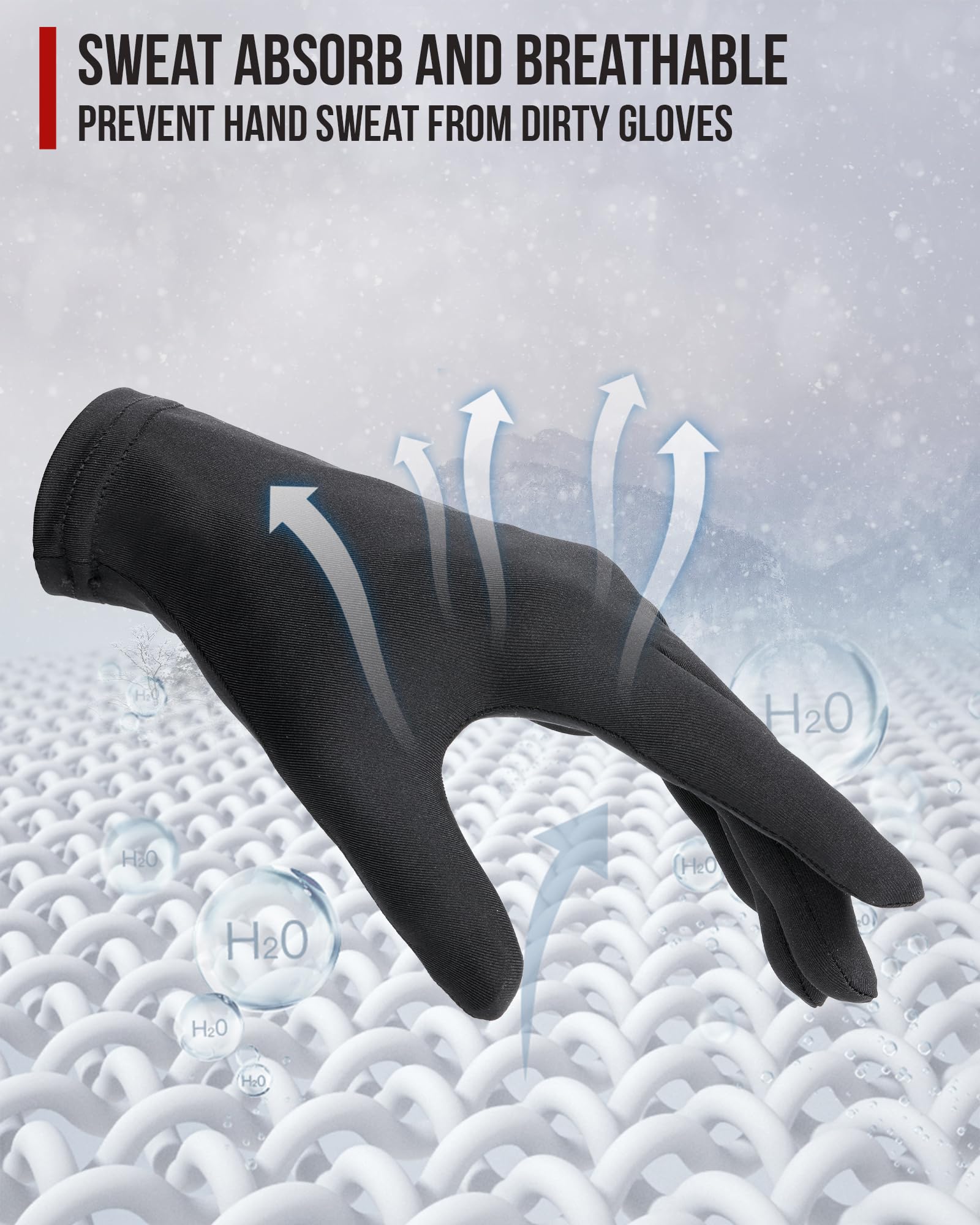 BORLENI Lightweight Glove Liners for Motorcycle, Cycling, Skiing - One Size, Black, Polyester, Model JIA11