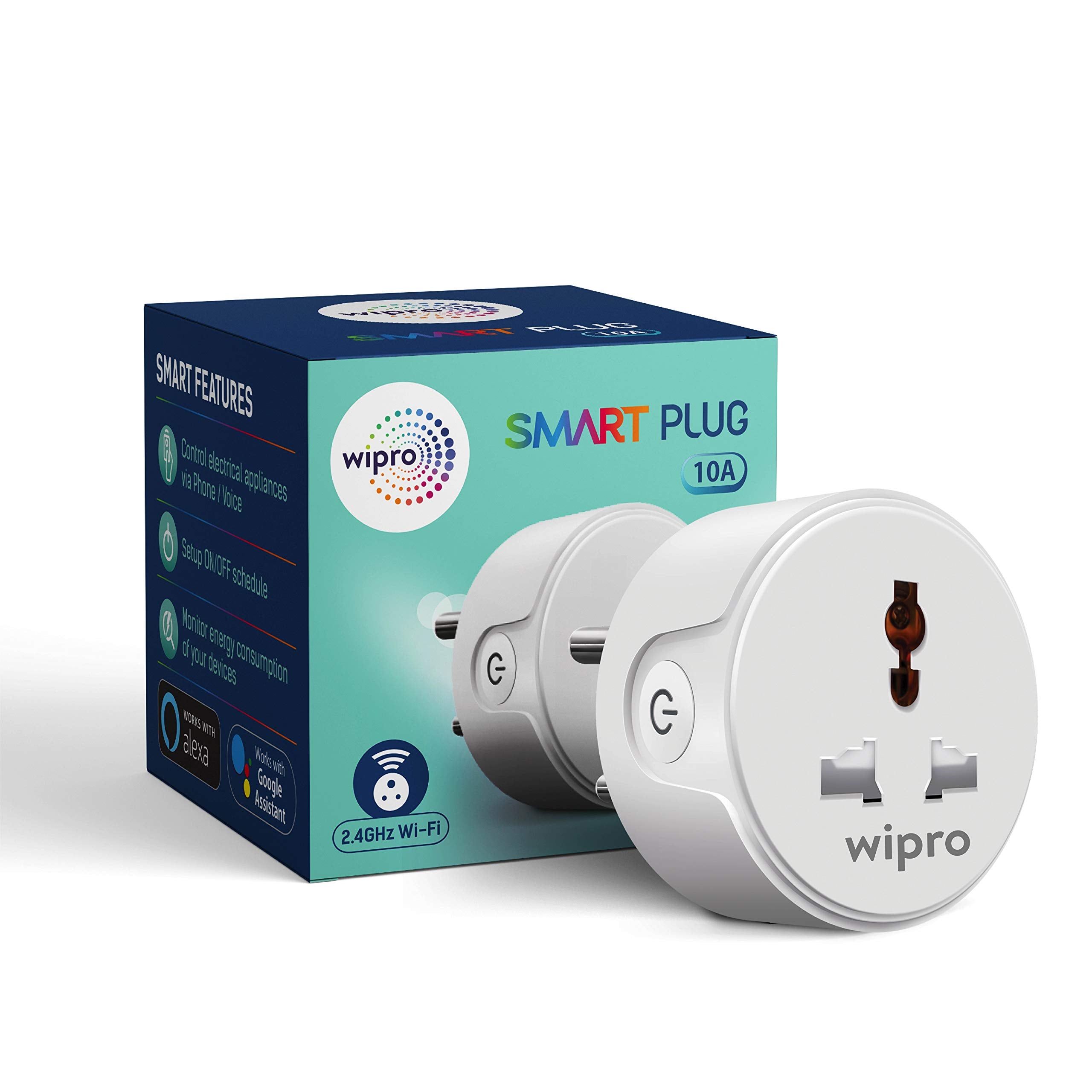 Wipro 10A Smart Plug With Energy Monitoring Suitable For Small Appliances Like Tvs, Electric Kettle, Mobile And Laptop Chargers