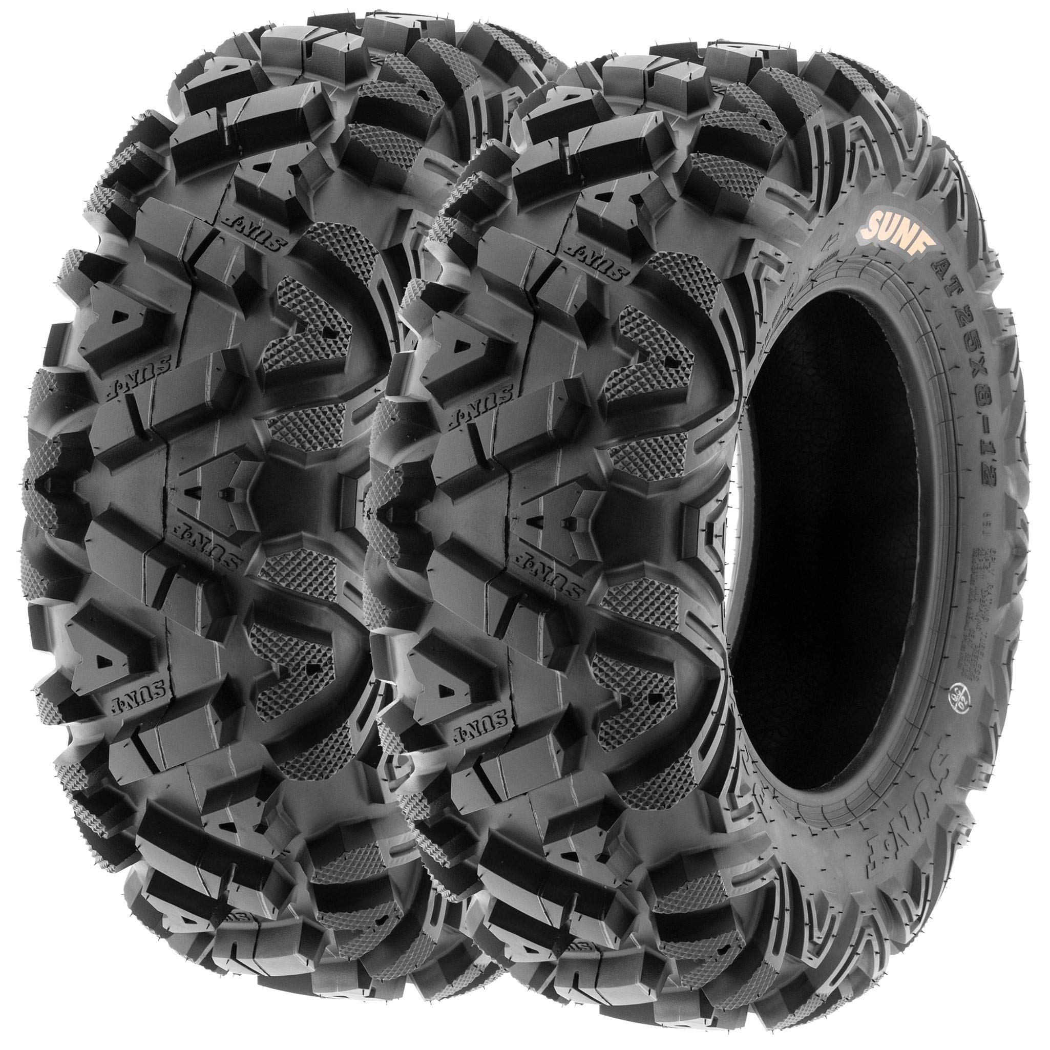 SUNF ATV/UTV All-Terrain Tires Set of 4, 27x9-12 Front & 27x11-12 Rear, Tubeless, Black, 6PR