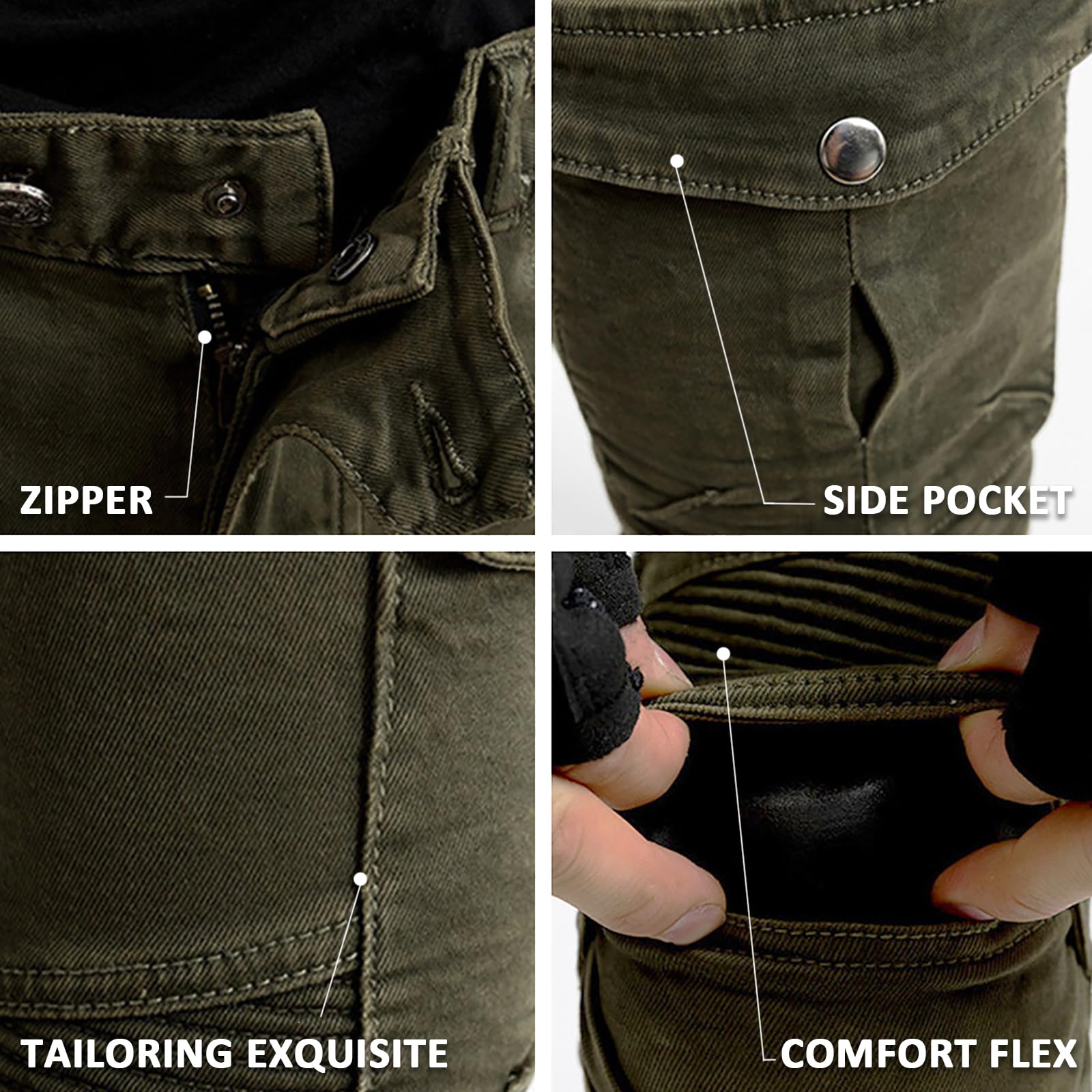 LOMENG Motorcycle Pants Motorbike Riding Denim Jeans Biker Motocross Pants with CE Removable Armored for Men Green XL